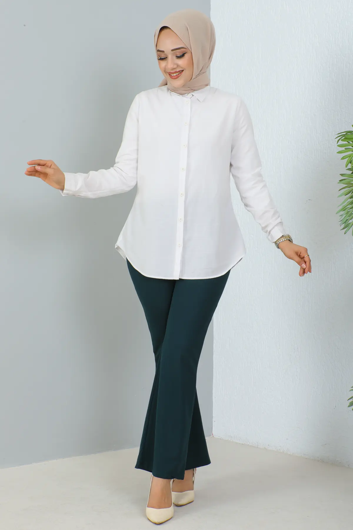 206 İspanyol Paça Kumaş Pantolon Petrol-detail