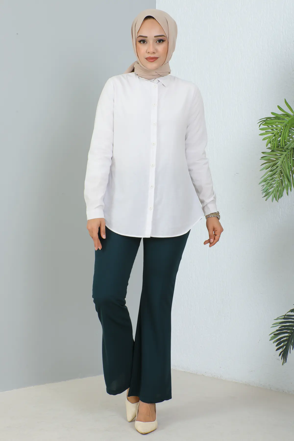 206 İspanyol Paça Kumaş Pantolon Petrol-detail