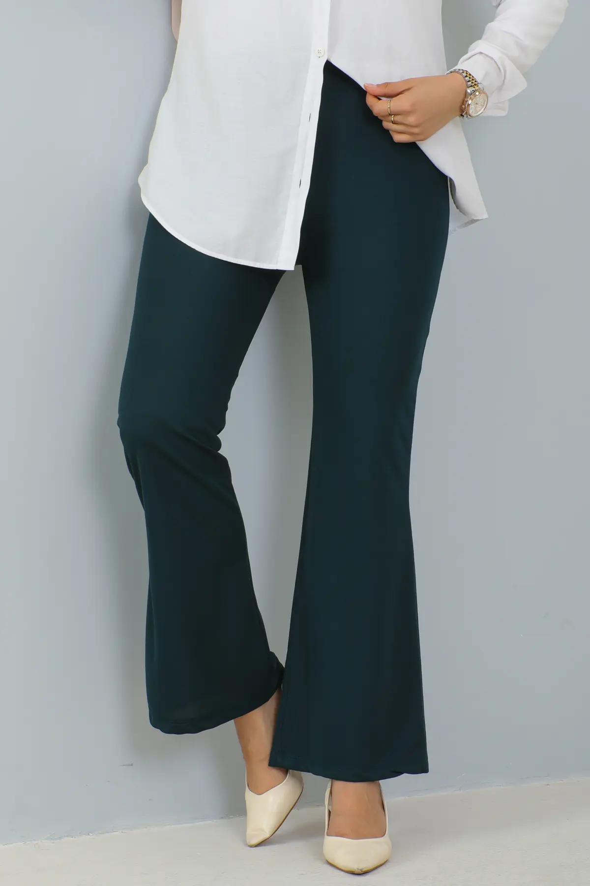 206 İspanyol Paça Kumaş Pantolon Petrol-detail