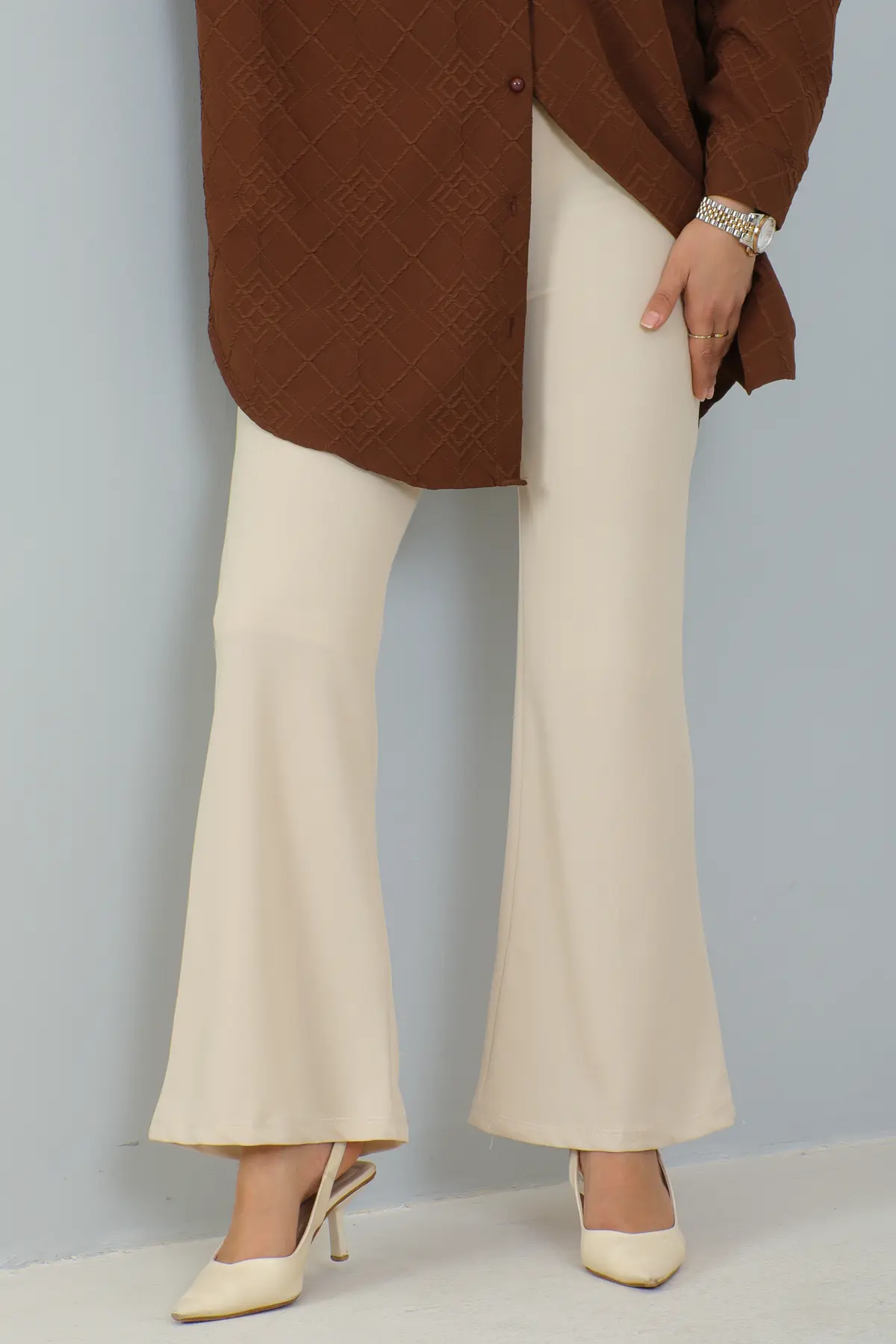 206 İspanyol Paça Kumaş Pantolon Taş Rengi-detail