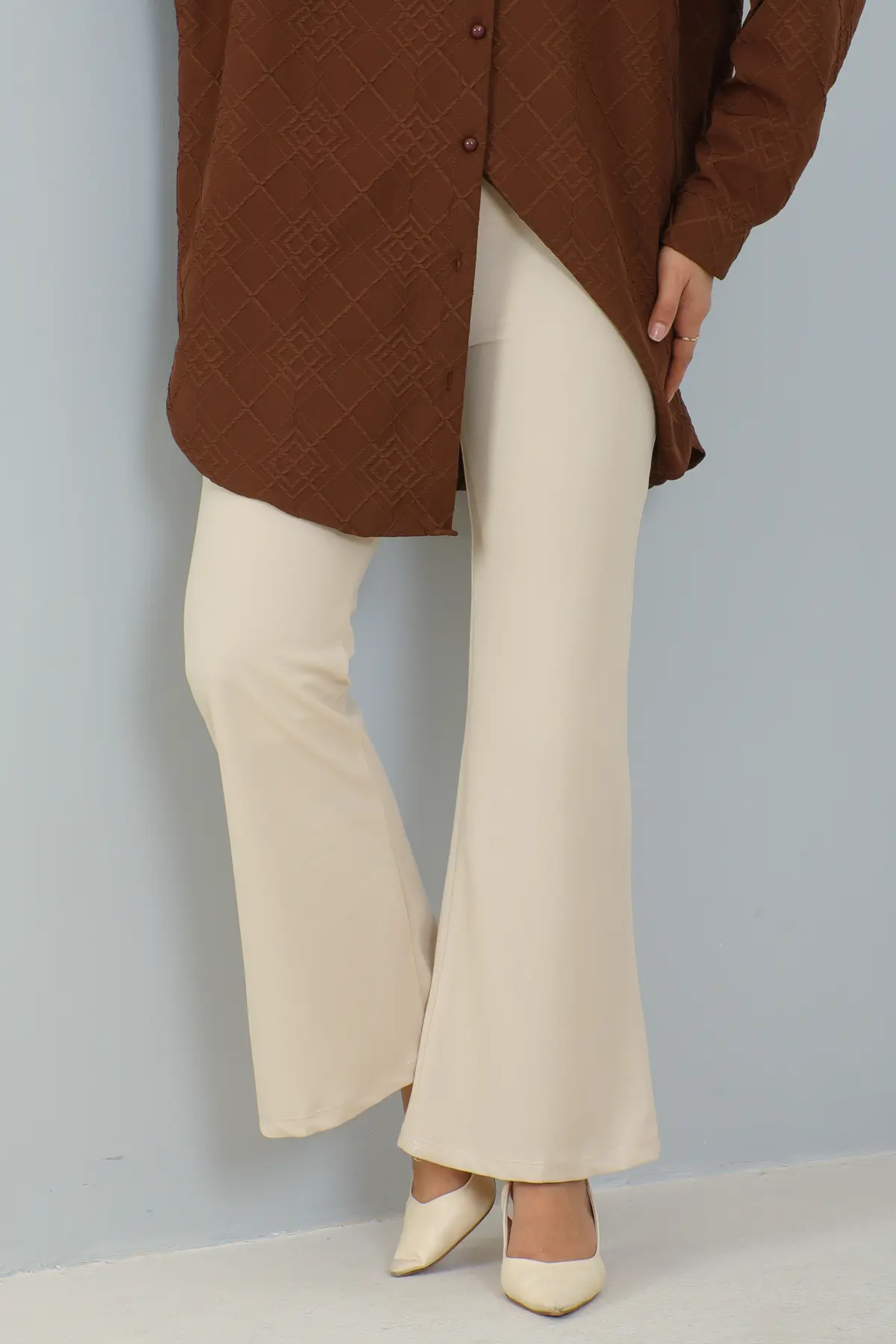 206 İspanyol Paça Kumaş Pantolon Taş Rengi-detail