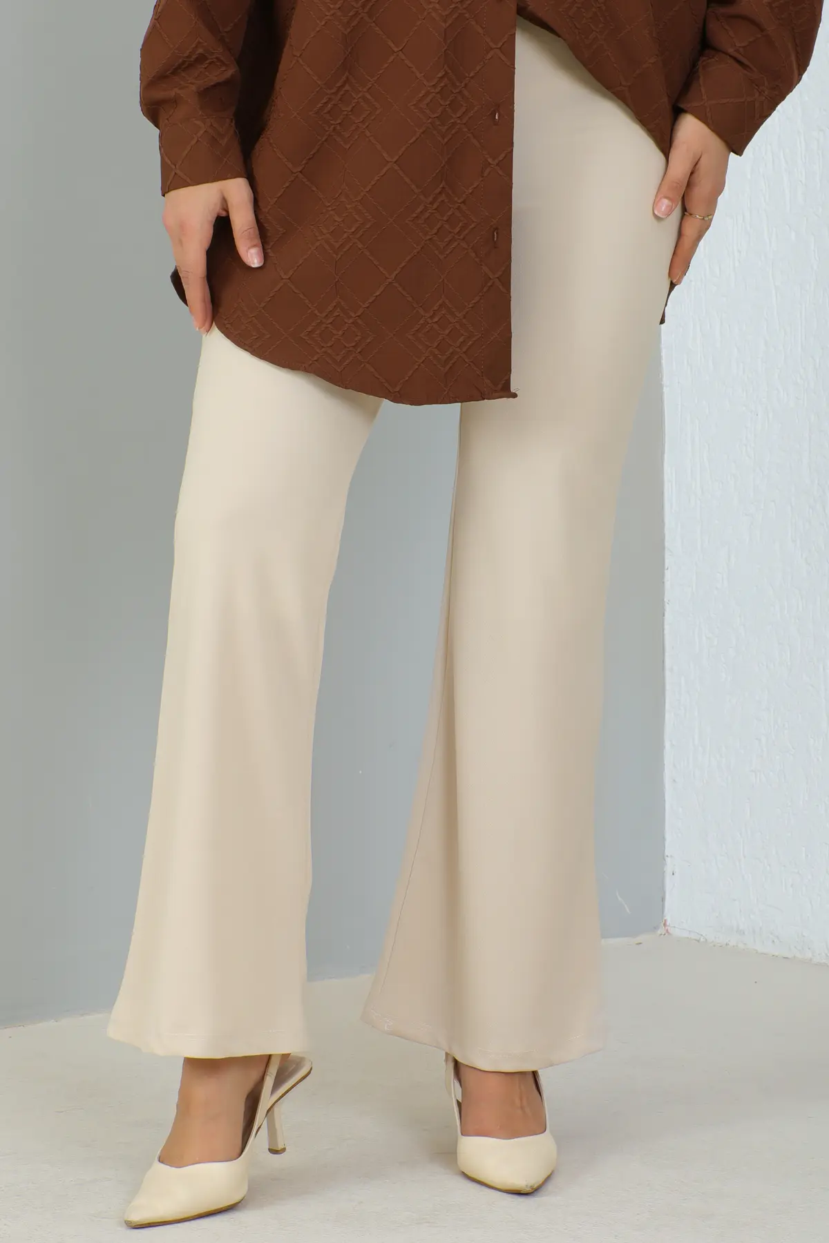 206 İspanyol Paça Kumaş Pantolon Taş Rengi-detail