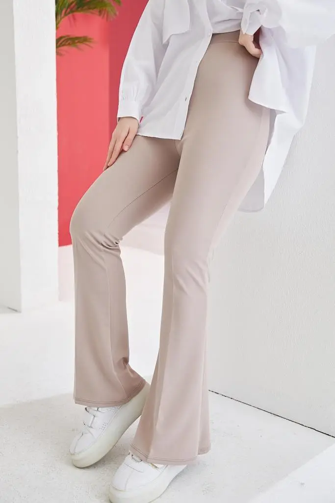 206 İspanyol Paça Kumaş Pantolon Vizon-detail