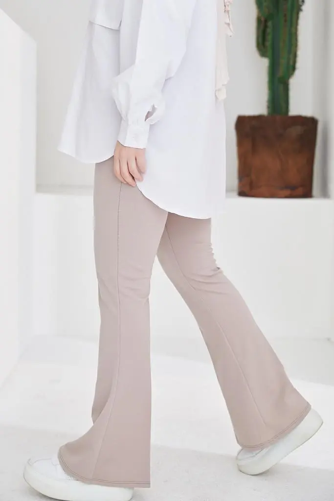 206 İspanyol Paça Kumaş Pantolon Vizon-detail