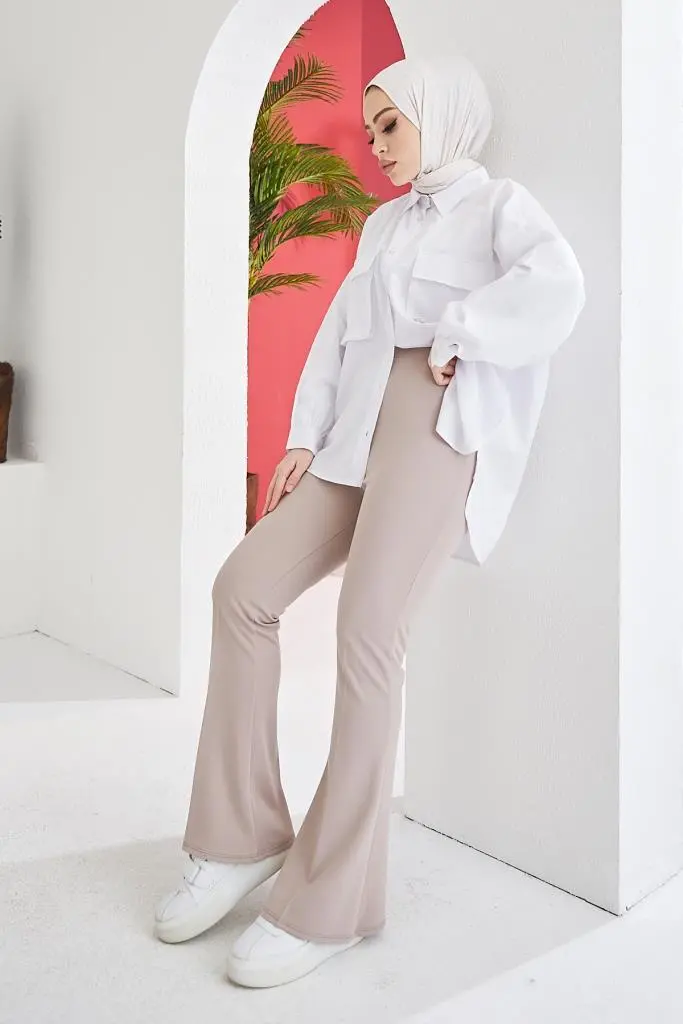 206 İspanyol Paça Kumaş Pantolon Vizon-detail