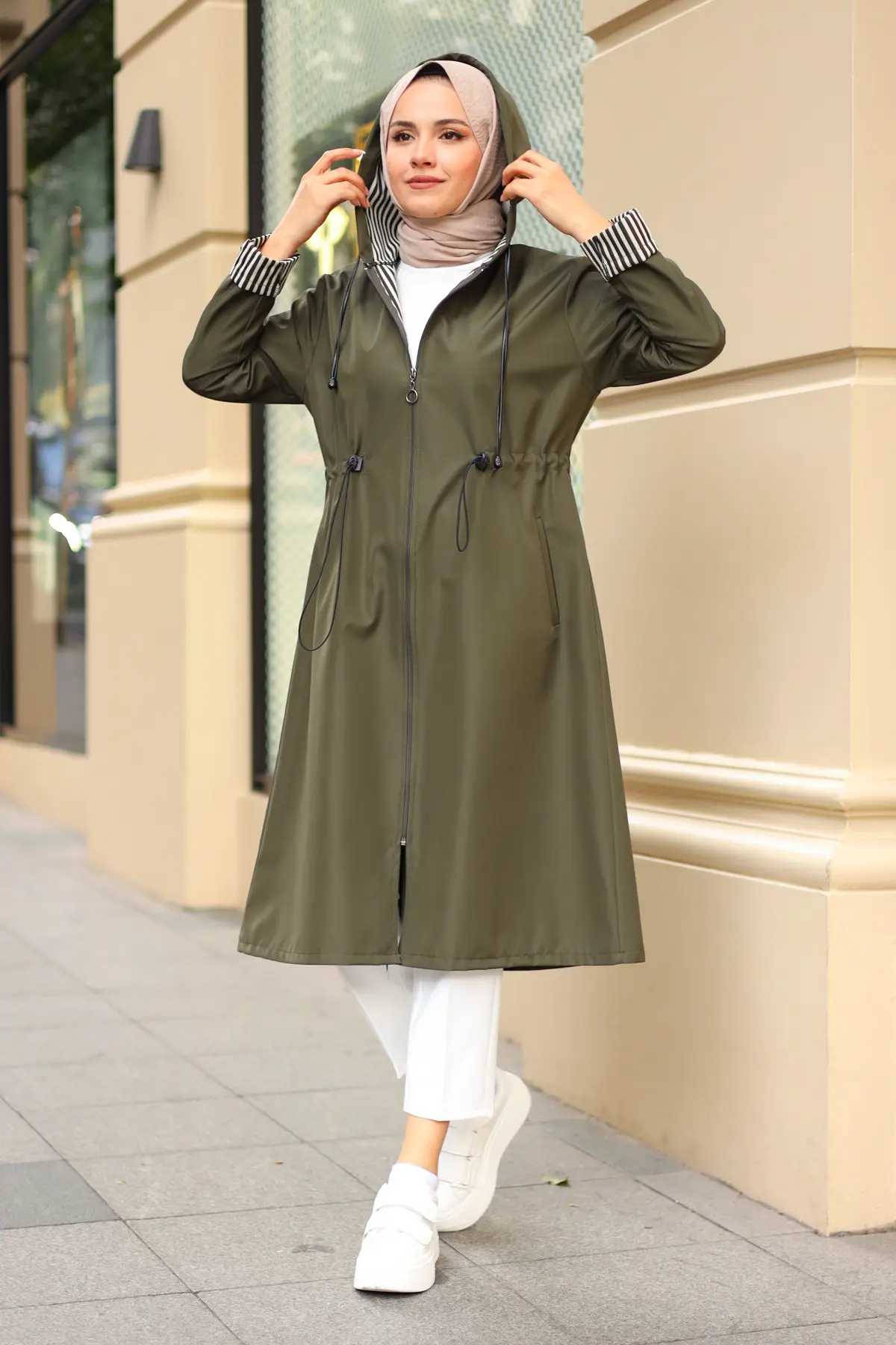 2060 Mevsimlik Trençkot Haki-detail