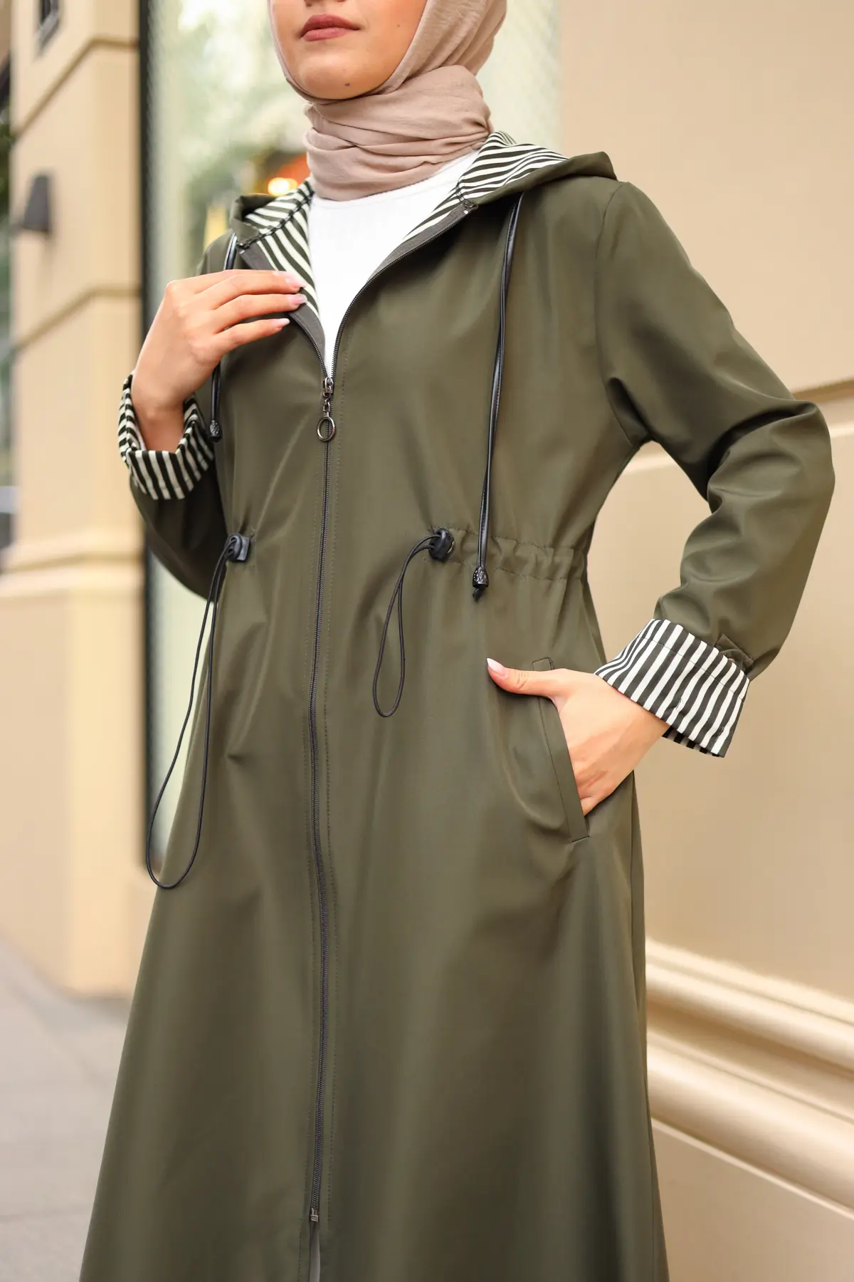 2060 Mevsimlik Trençkot Haki-detail