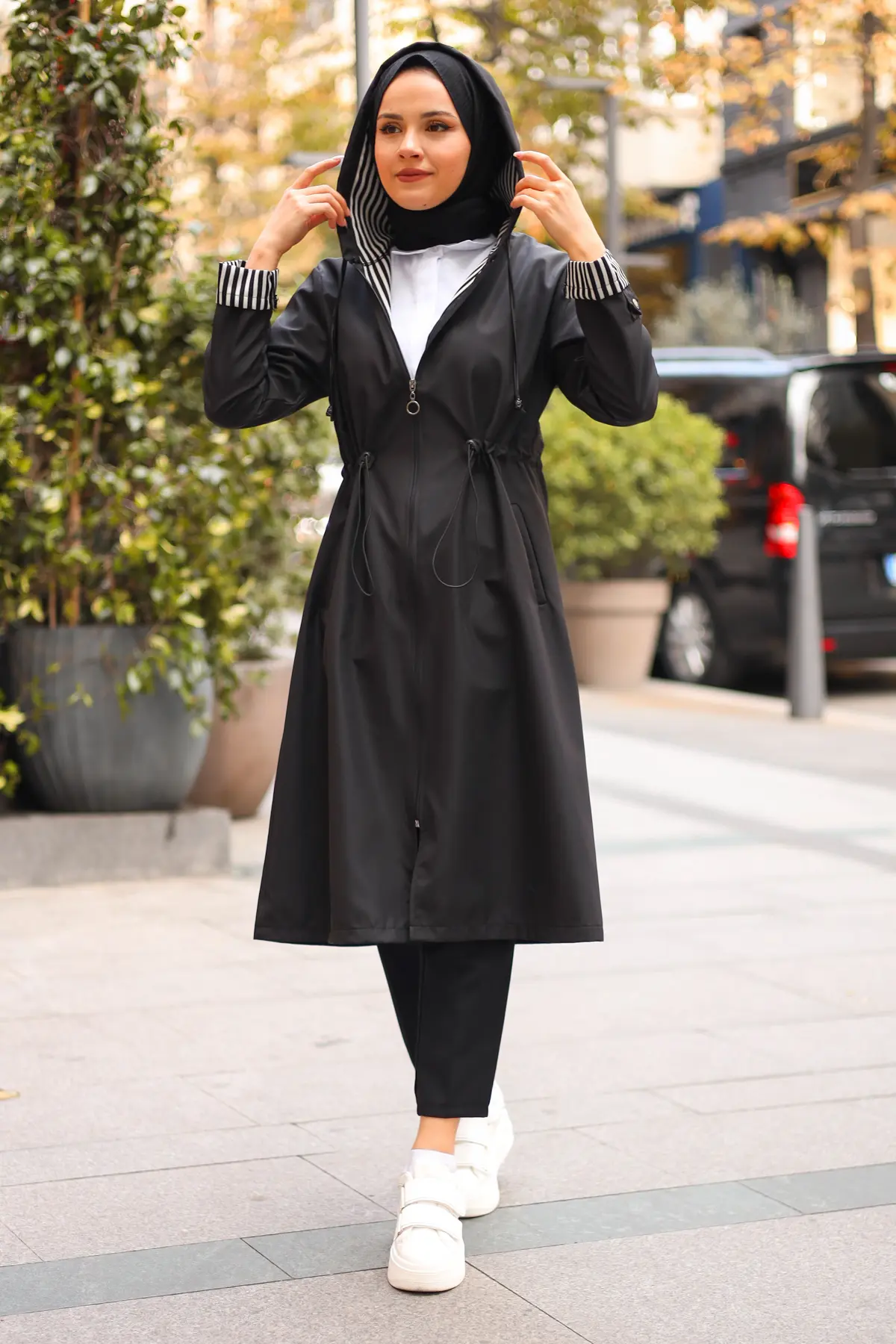 2060 Mevsimlik Trençkot Siyah-detail