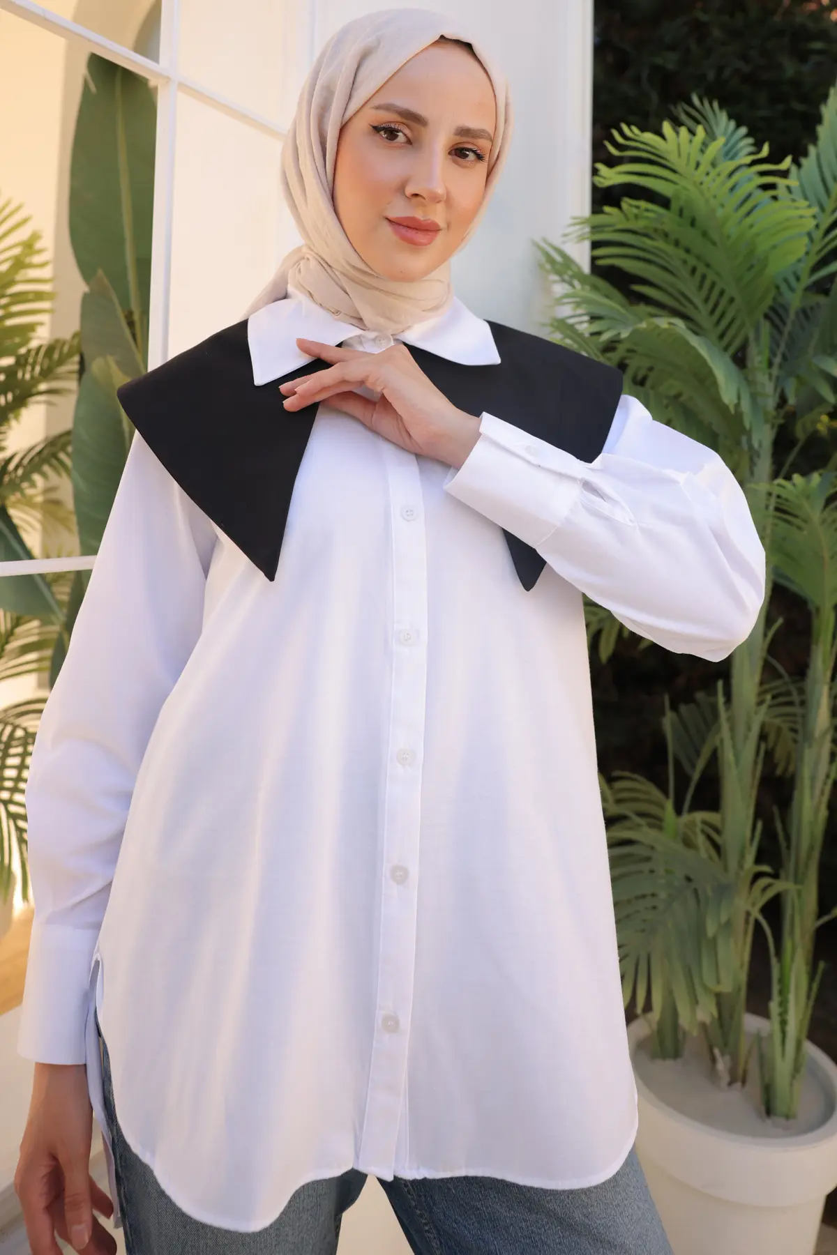 2065 Çift Yakalı Gömlek Beyaz-detail