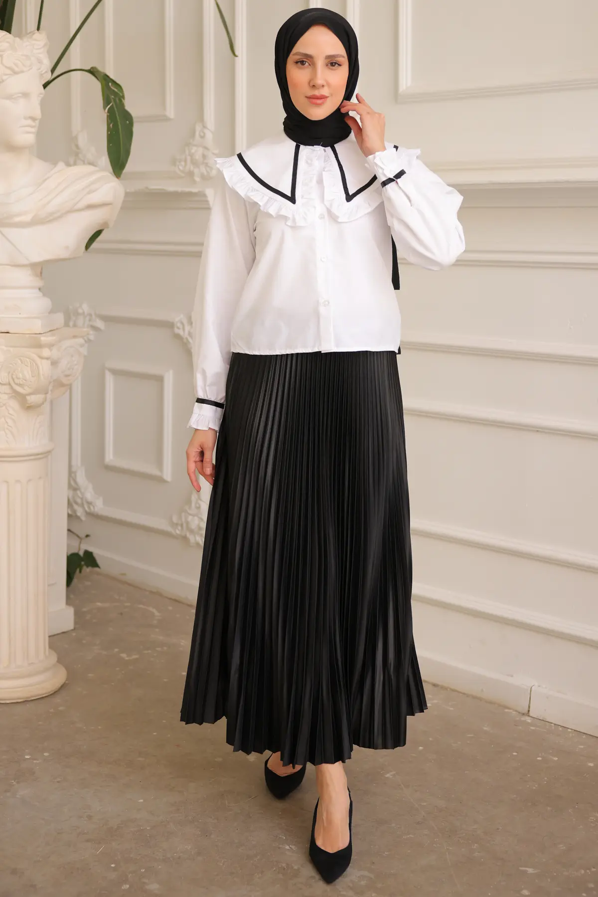 2066 Geniş Yaka Kısa Gömlek Beyaz-detail