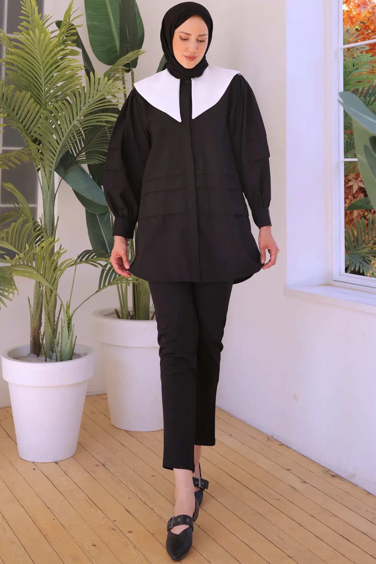 2068 Sivri Yakalı Gömlek Siyah-detail