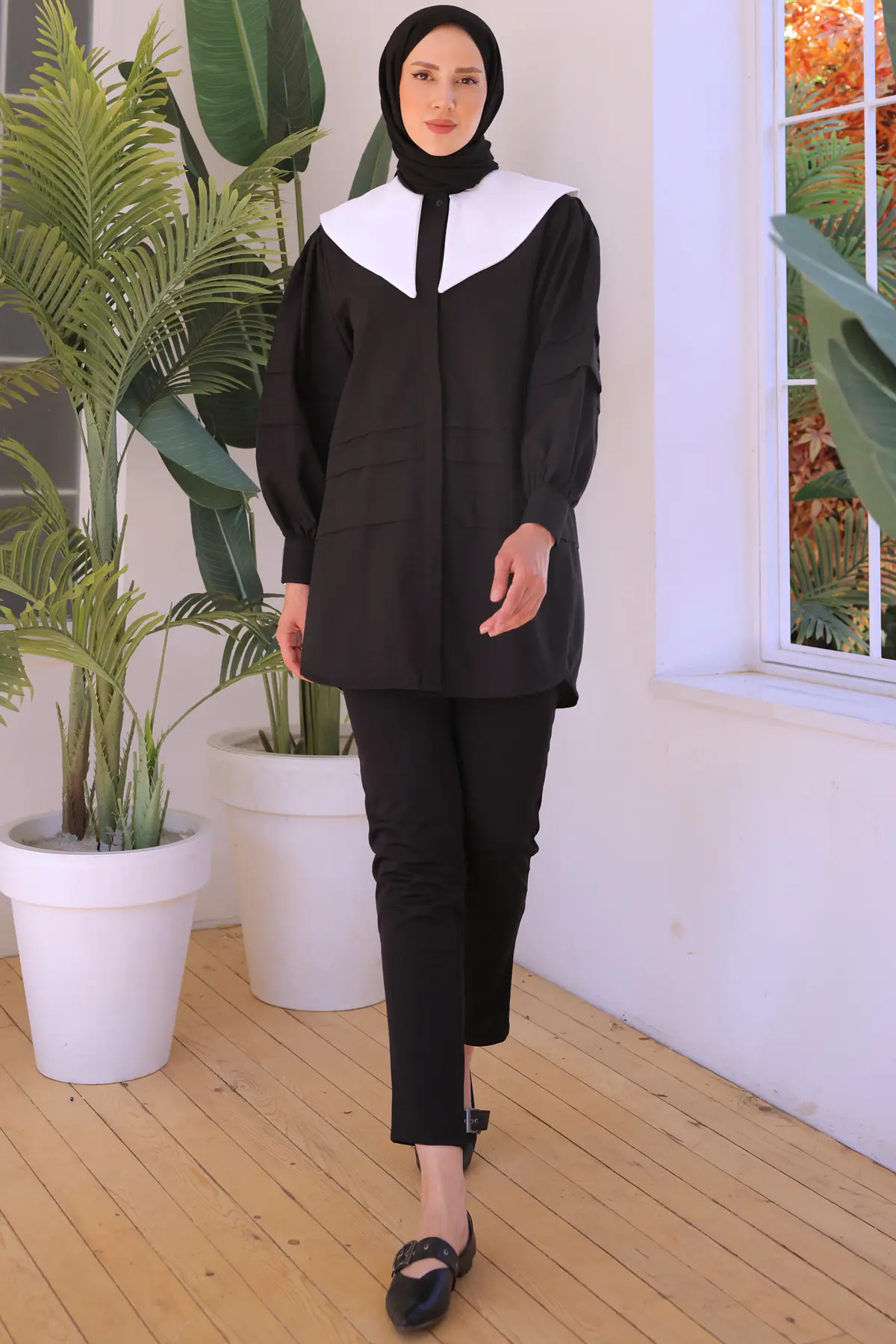 2068 Sivri Yakalı Gömlek Siyah-detail