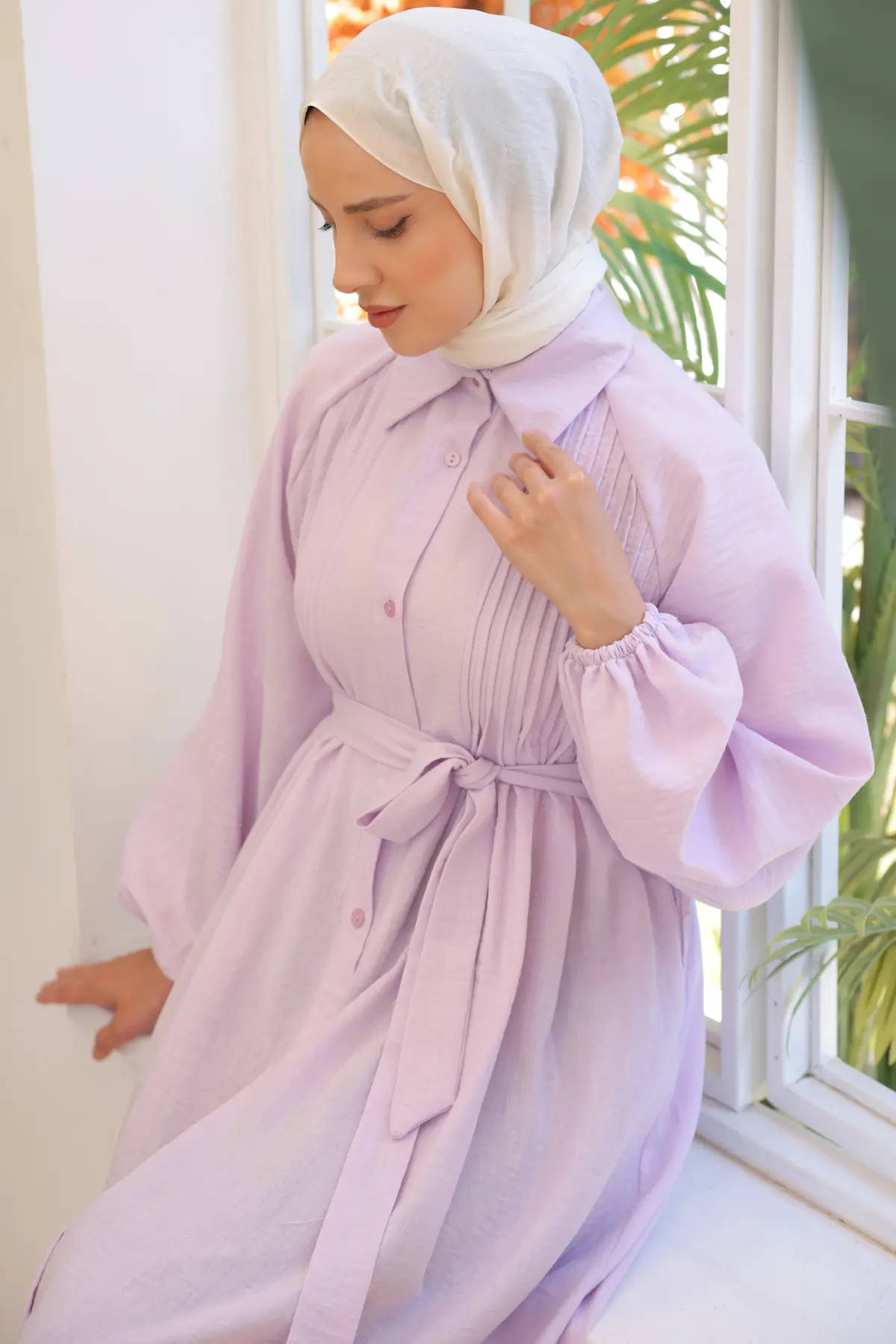 2073 Nervürlü Elbise Lila-detail