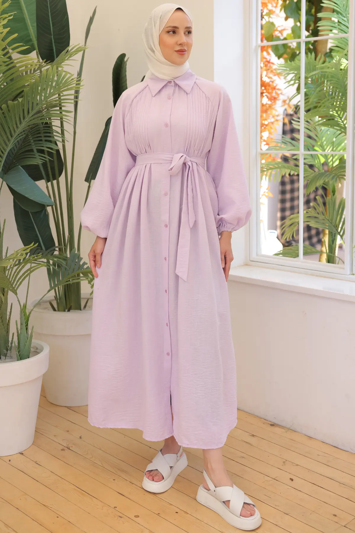 2073 Nervürlü Elbise Lila-detail