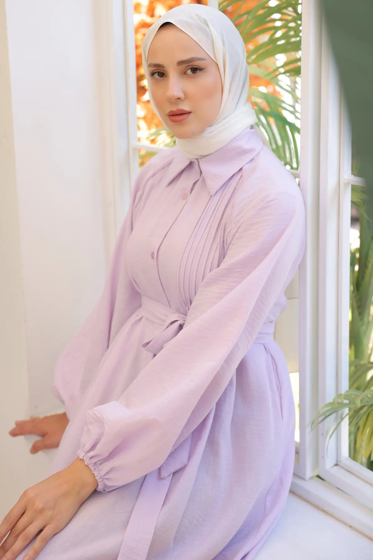 2073 Nervürlü Elbise Lila-detail