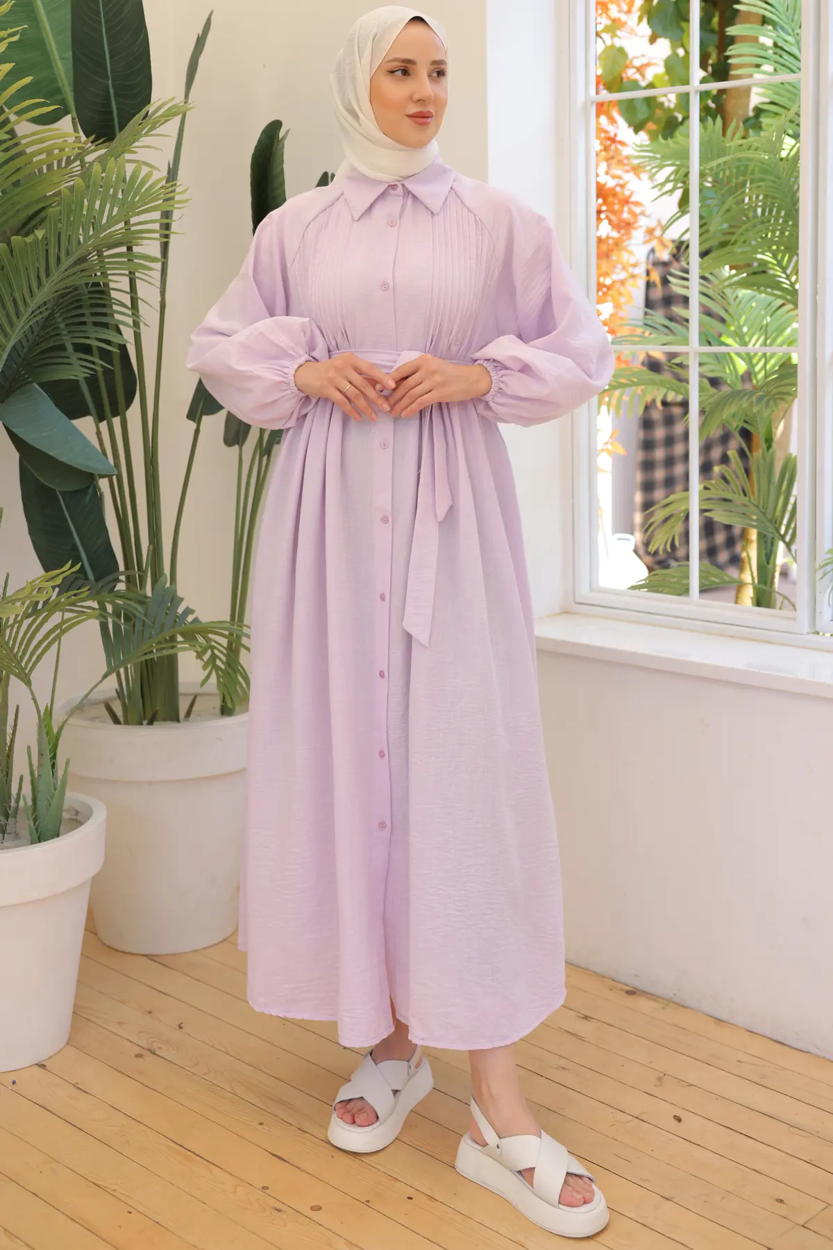 2073 Nervürlü Elbise Lila-detail