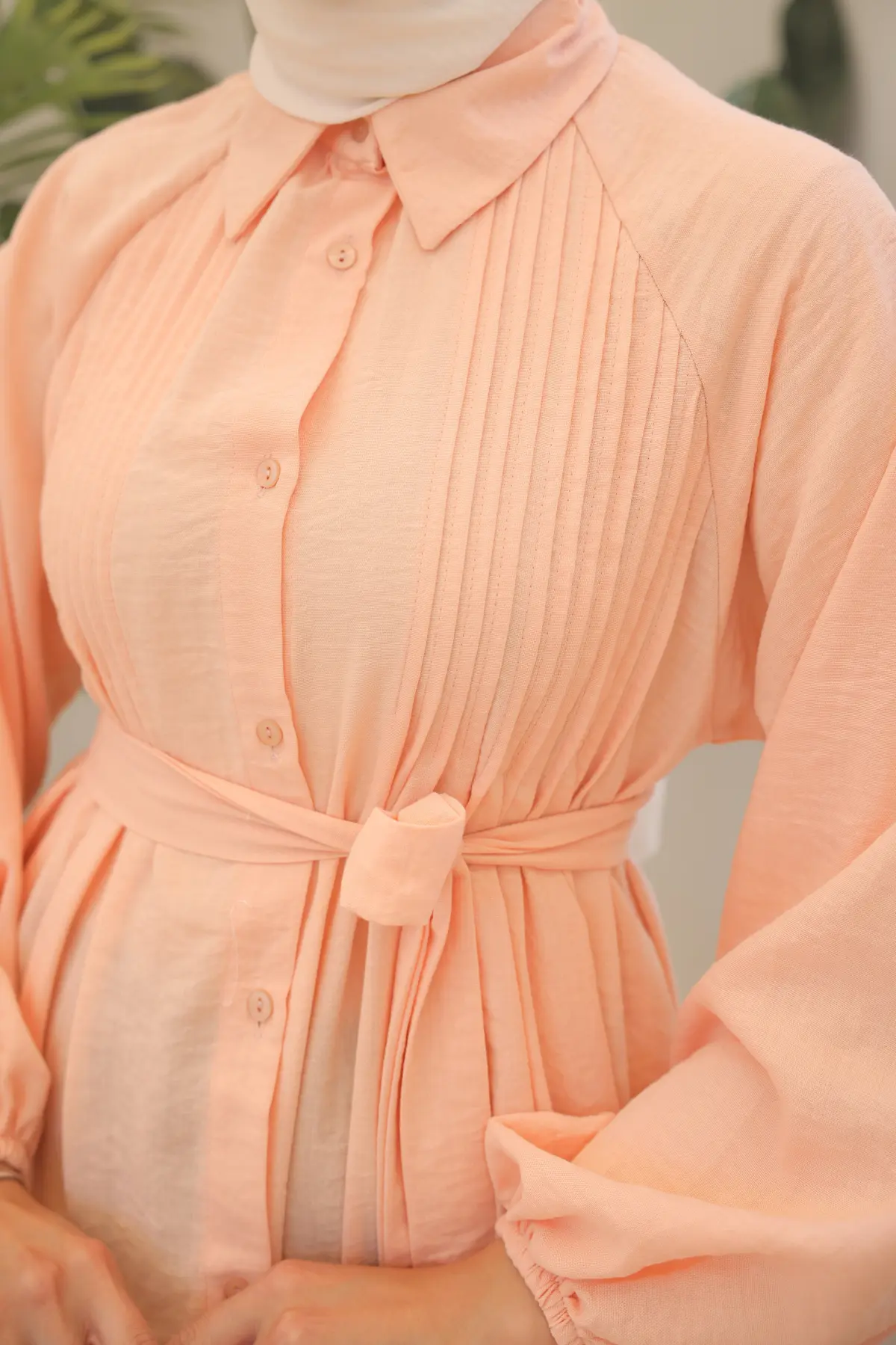 2073 Nervürlü Elbise Somon-detail