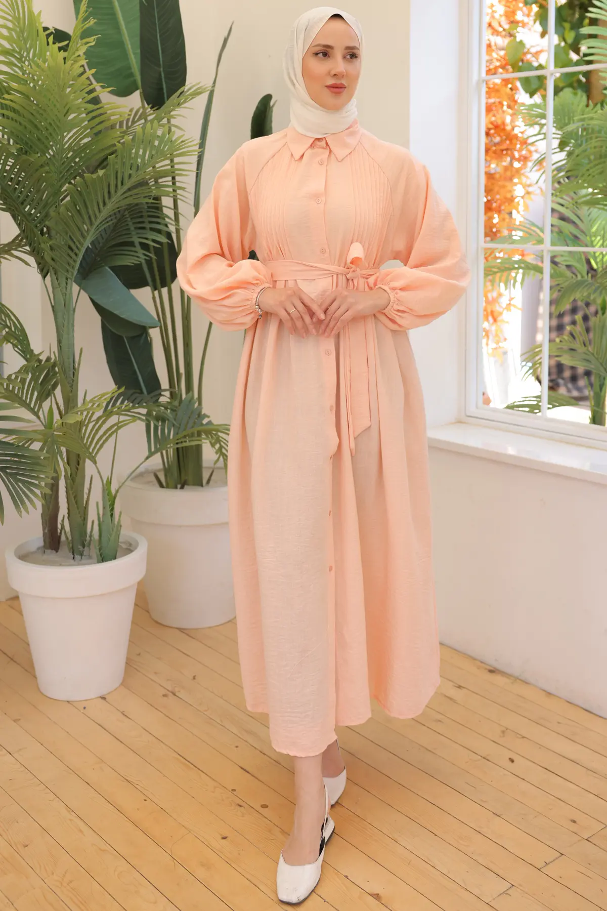 2073 Nervürlü Elbise Somon-detail