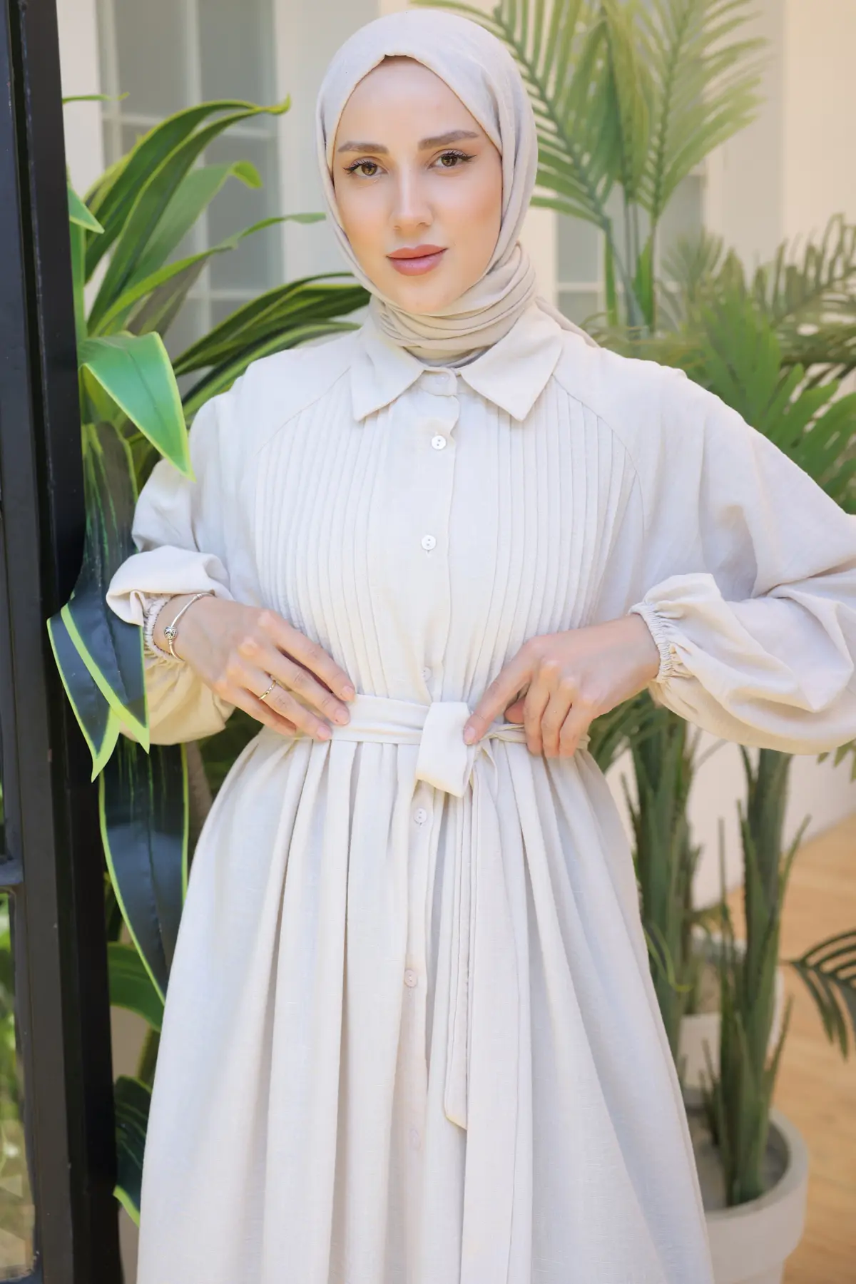 2073 Nervürlü Elbise Taş Rengi-detail