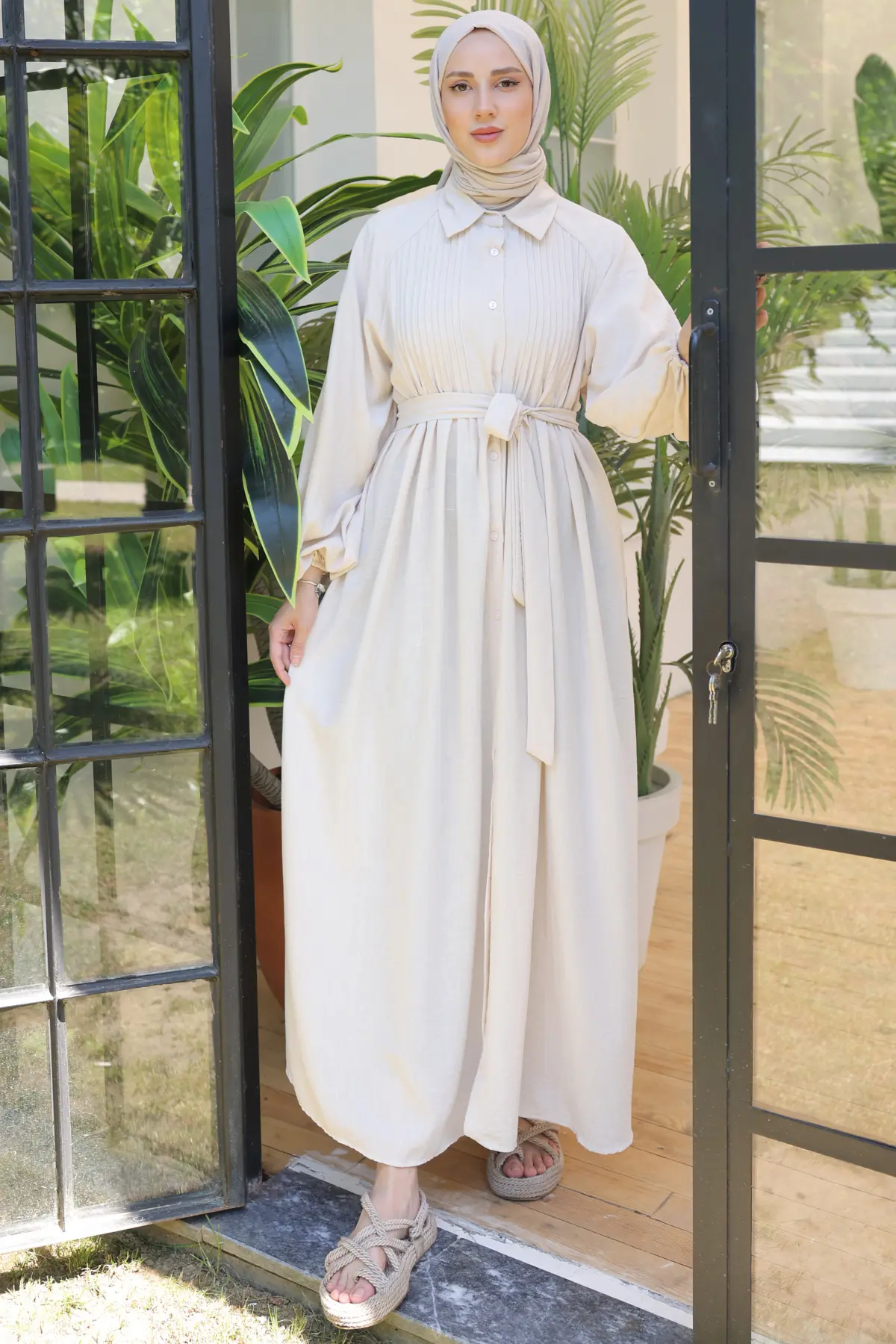 2073 Nervürlü Elbise Taş Rengi-detail