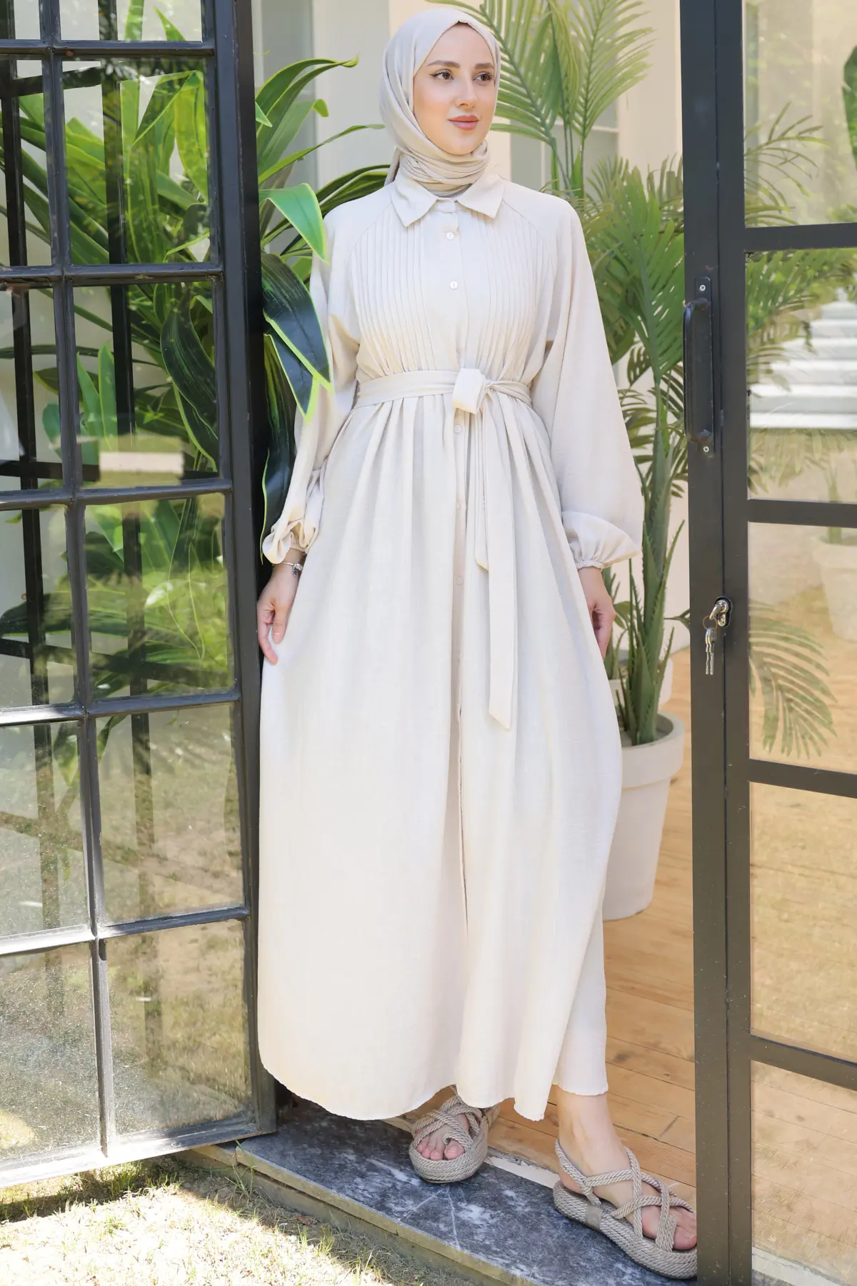 2073 Nervürlü Elbise Taş Rengi-detail