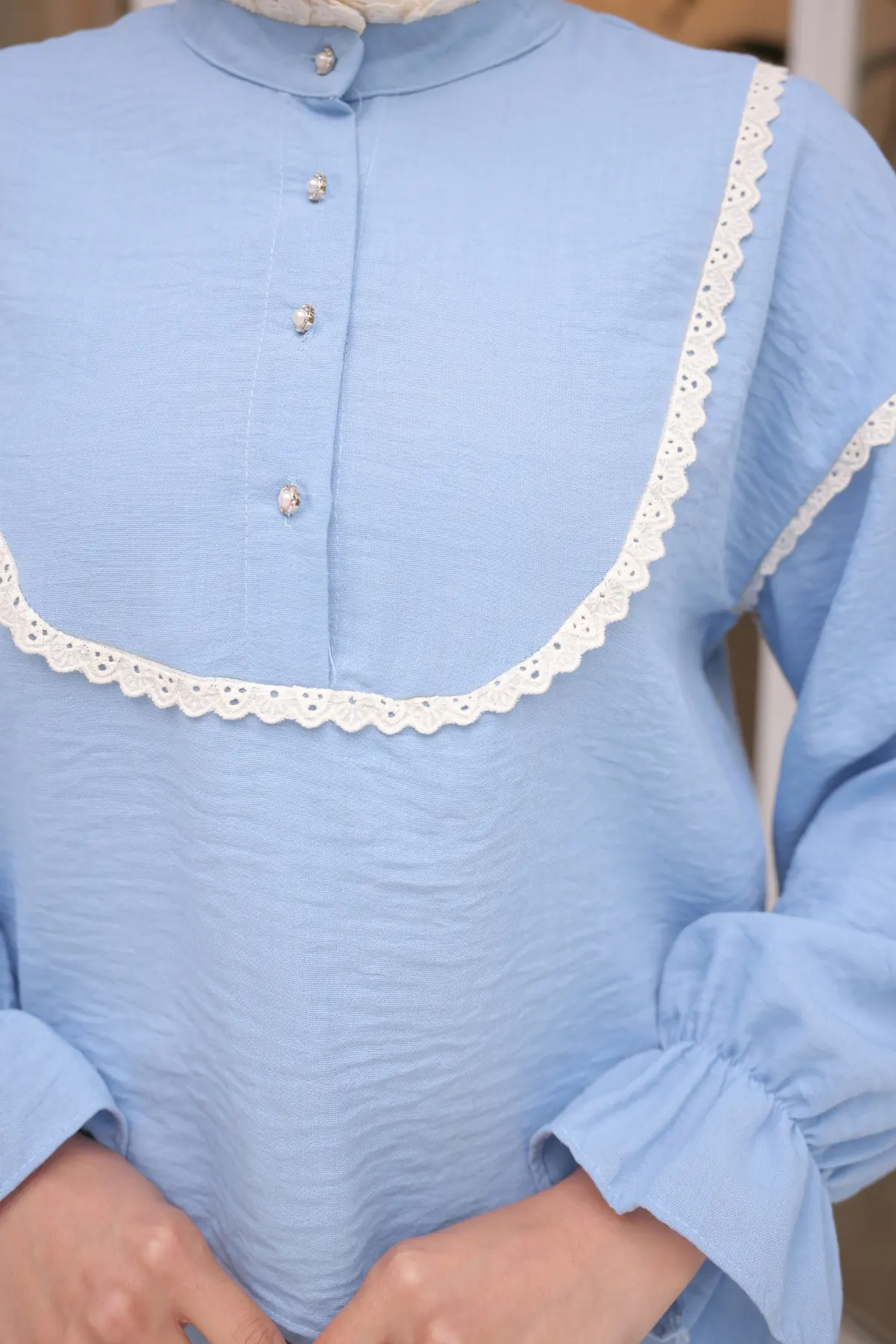 2078 Yakası Örgü Detaylı İkili Takım Bebe Mavisi-detail