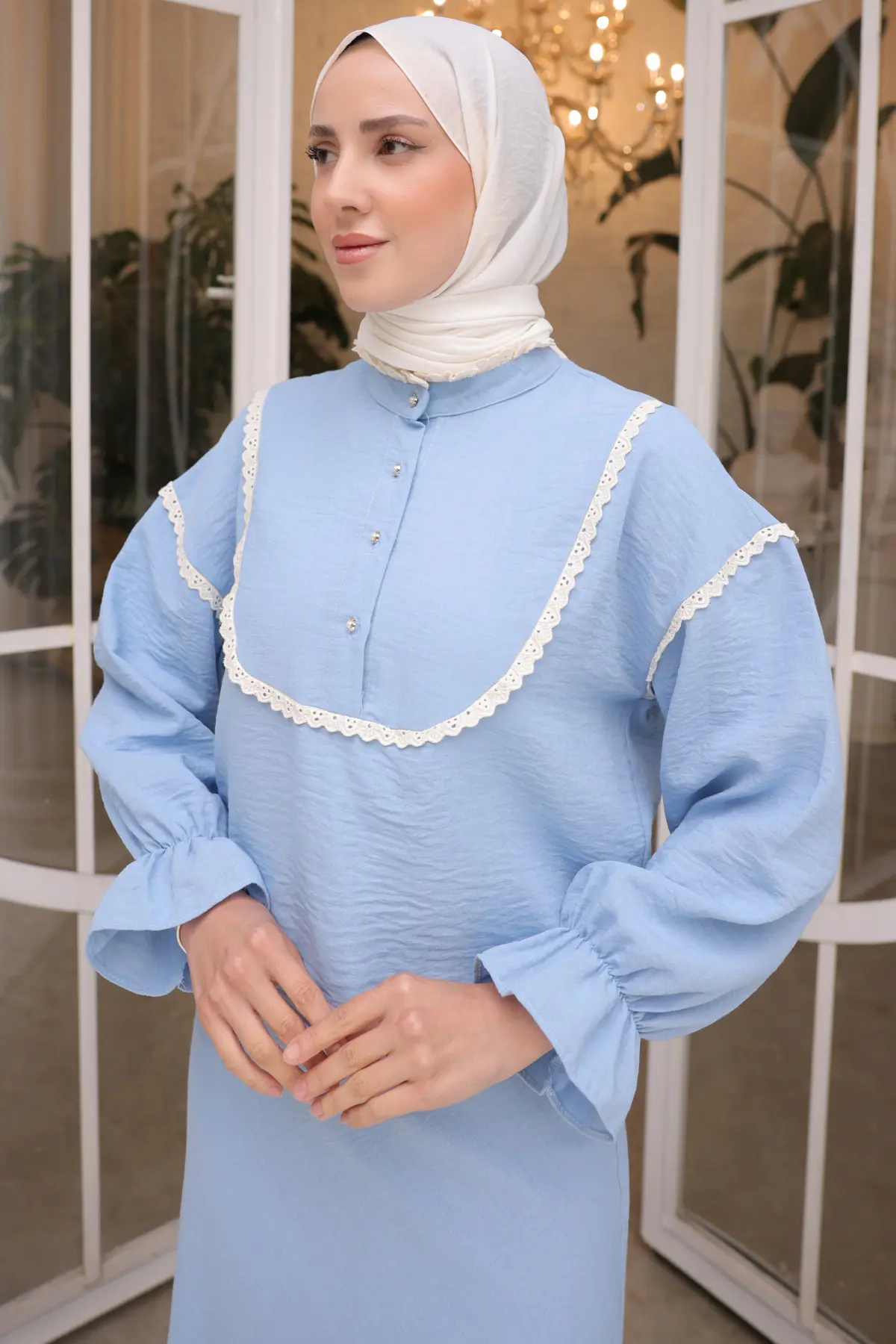 2078 Yakası Örgü Detaylı İkili Takım Bebe Mavisi-detail