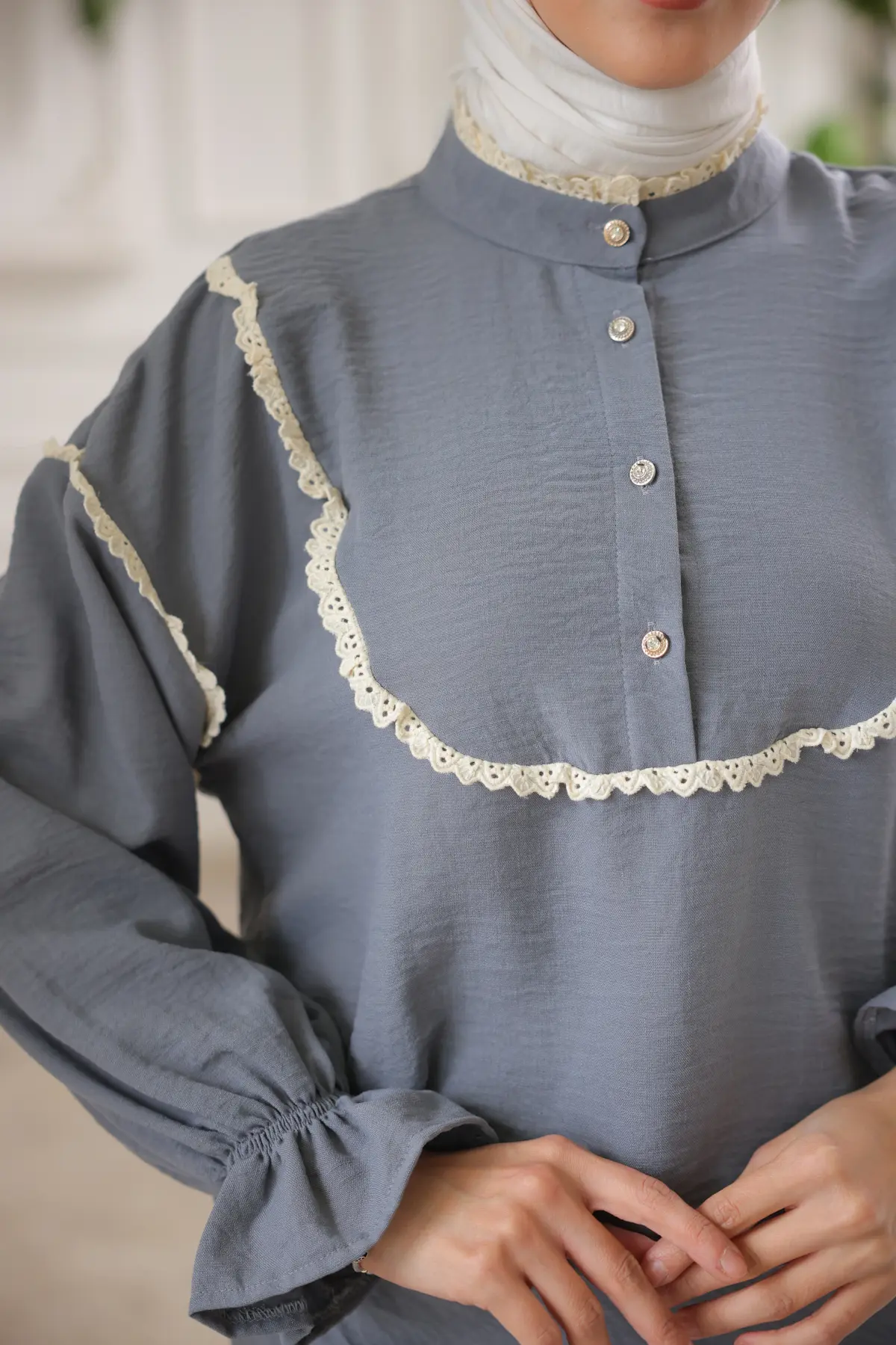 2078 Yakası Örgü Detaylı İkili Takım Gri-detail