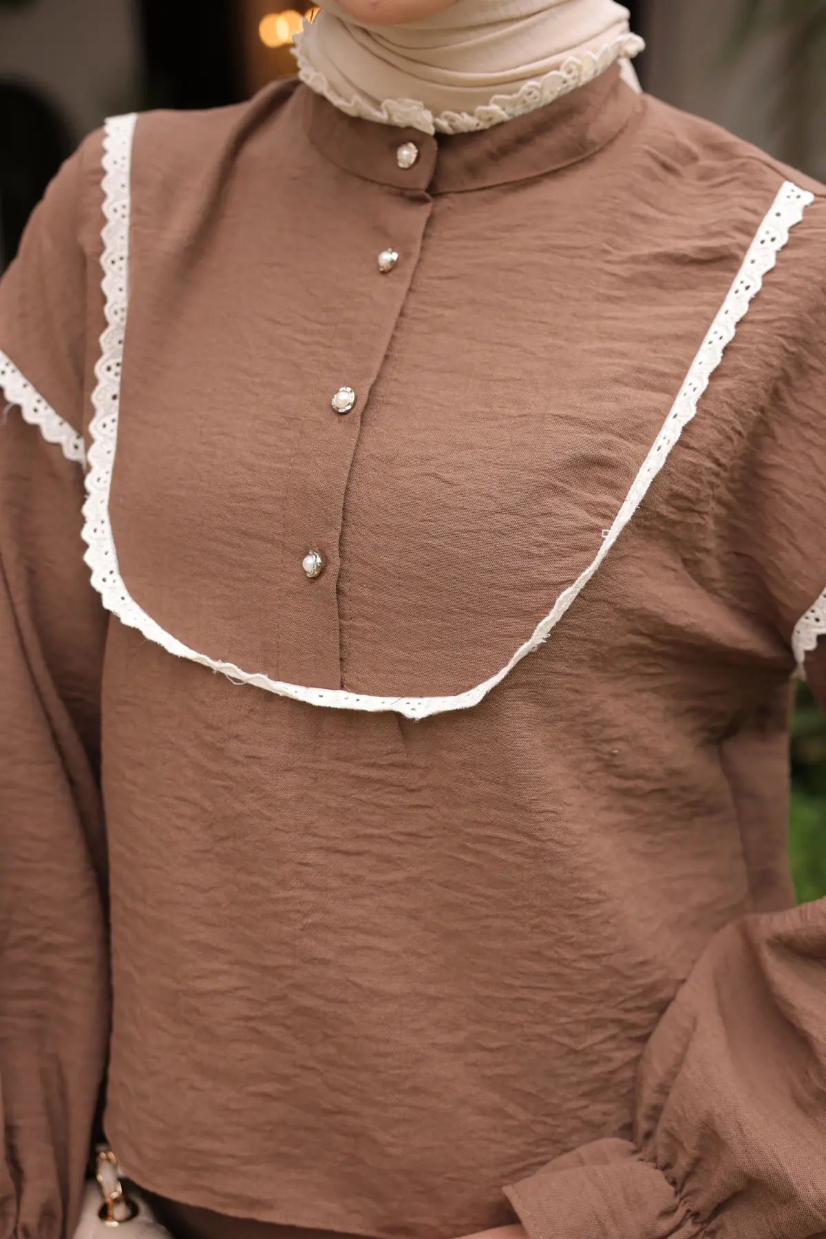 2078 Yakası Örgü Detaylı İkili Takım Kahverengi-detail