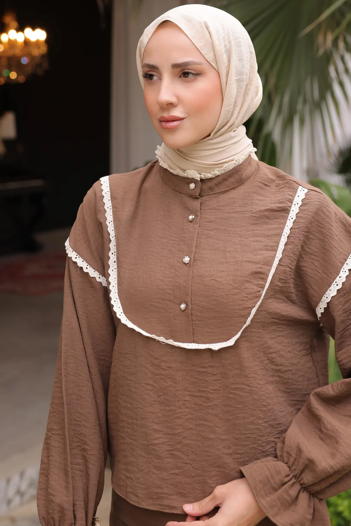 2078 Yakası Örgü Detaylı İkili Takım Kahverengi-detail