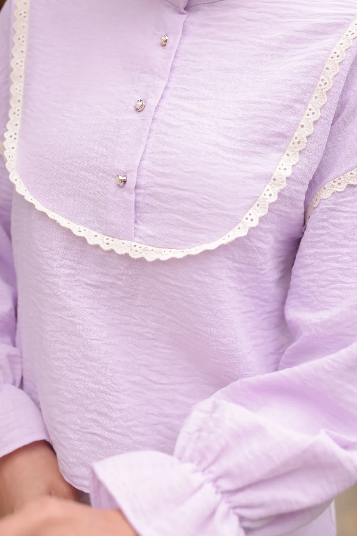 2078 Yakası Örgü Detaylı İkili Takım Lila-detail