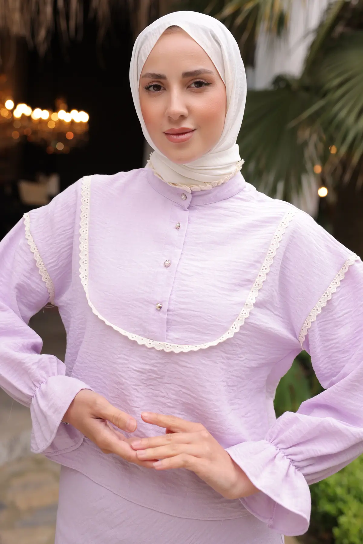 2078 Yakası Örgü Detaylı İkili Takım Lila-detail