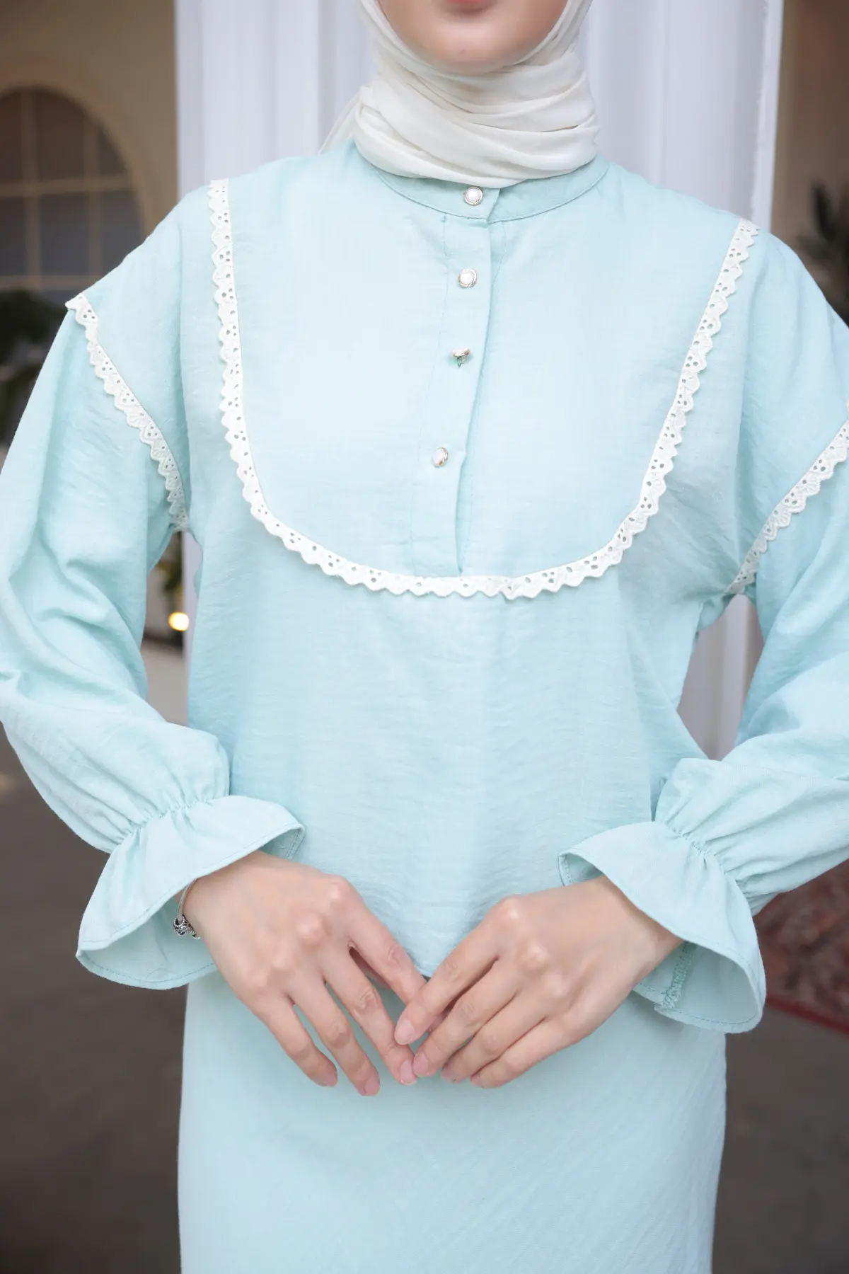 2078 Yakası Örgü Detaylı İkili Takım Mint Yeşili-detail