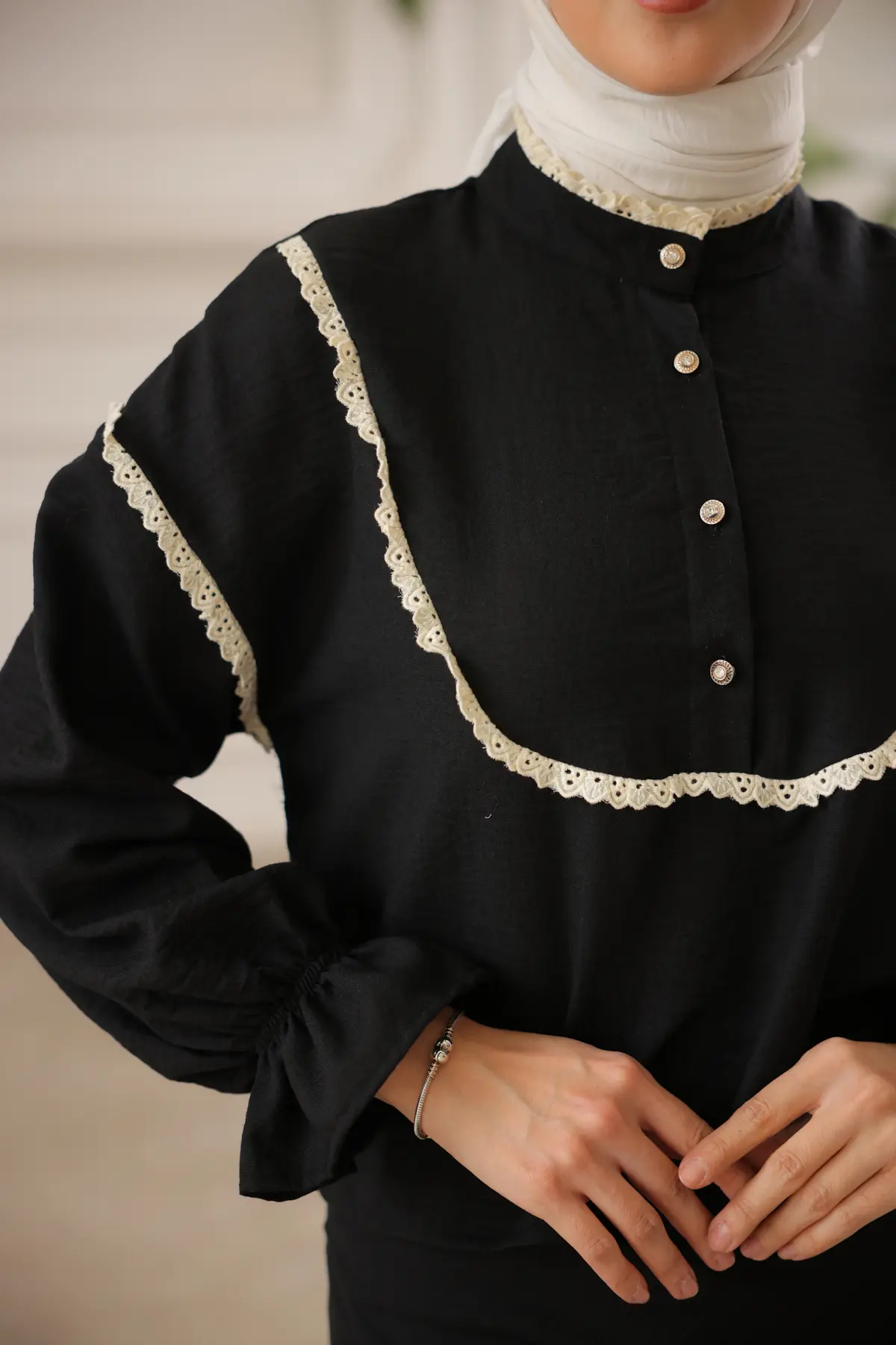 2078 Yakası Örgü Detaylı İkili Takım Siyah-detail