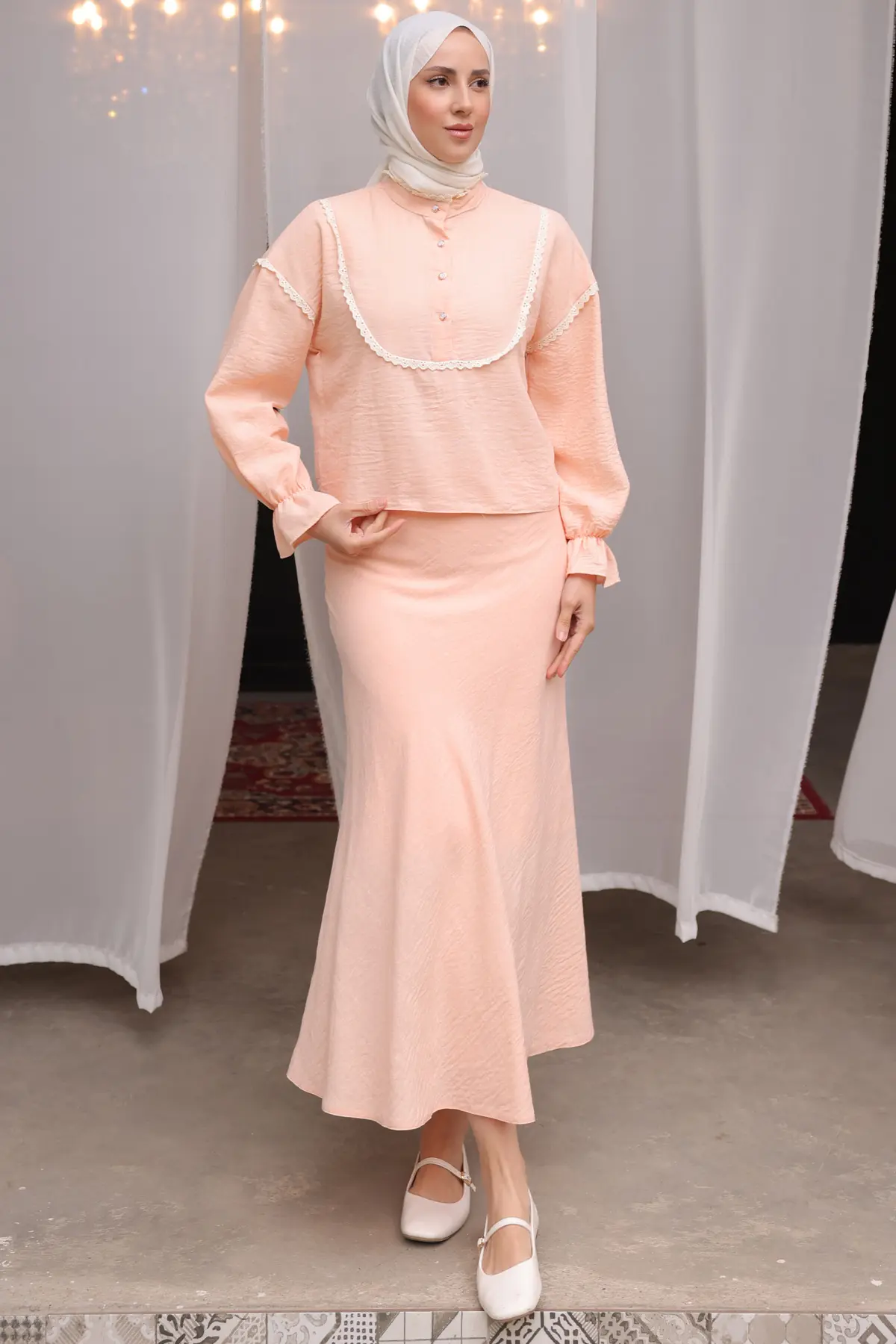 2078 Yakası Örgü Detaylı İkili Takım Somon-detail