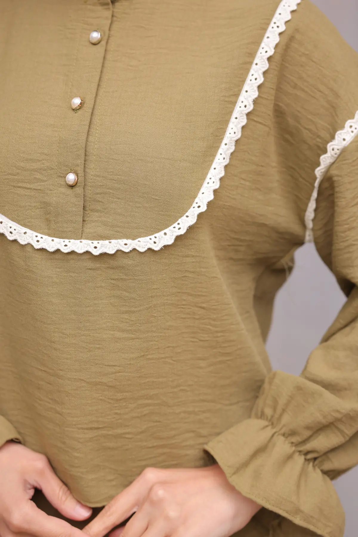 2078 Yakası Örgü Detaylı İkili Takım Yağ Yeşili-detail