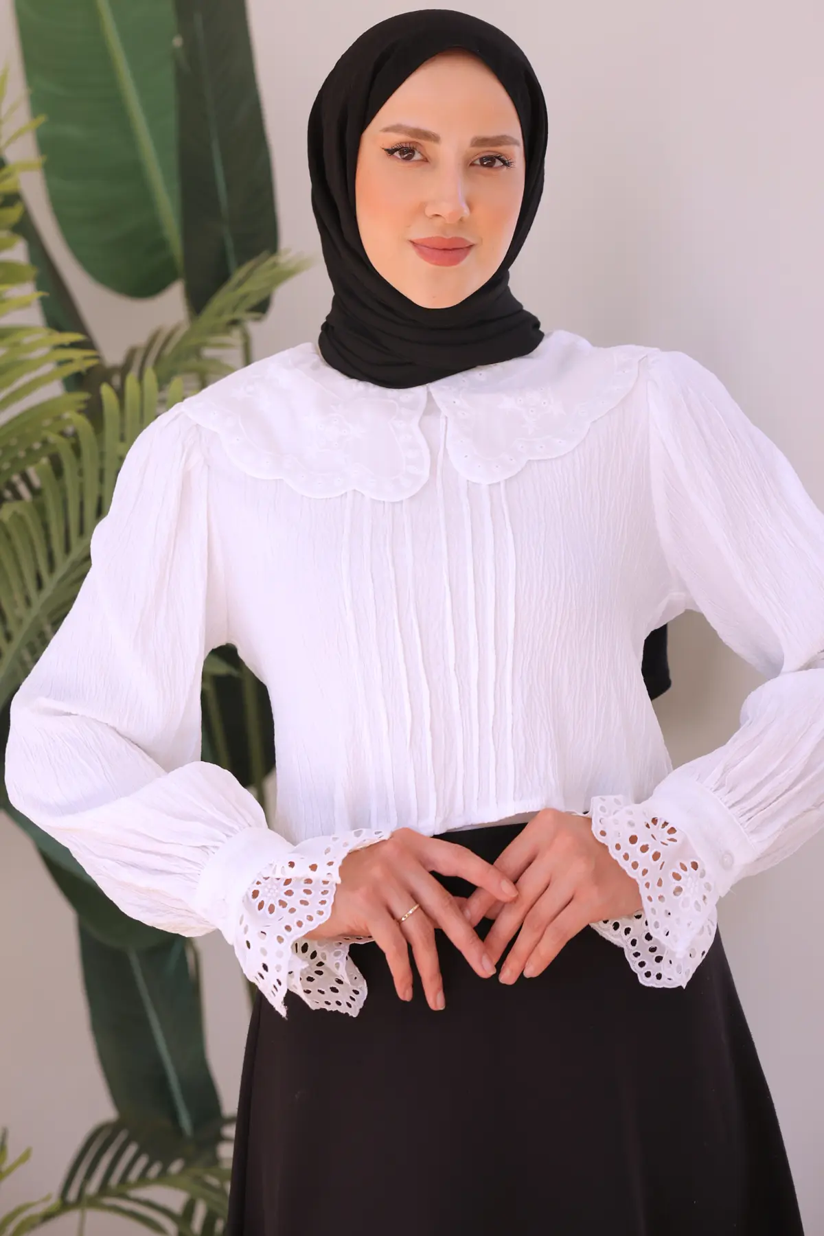 2086 Bebe Yaka Kısa Gömlek Beyaz-detail