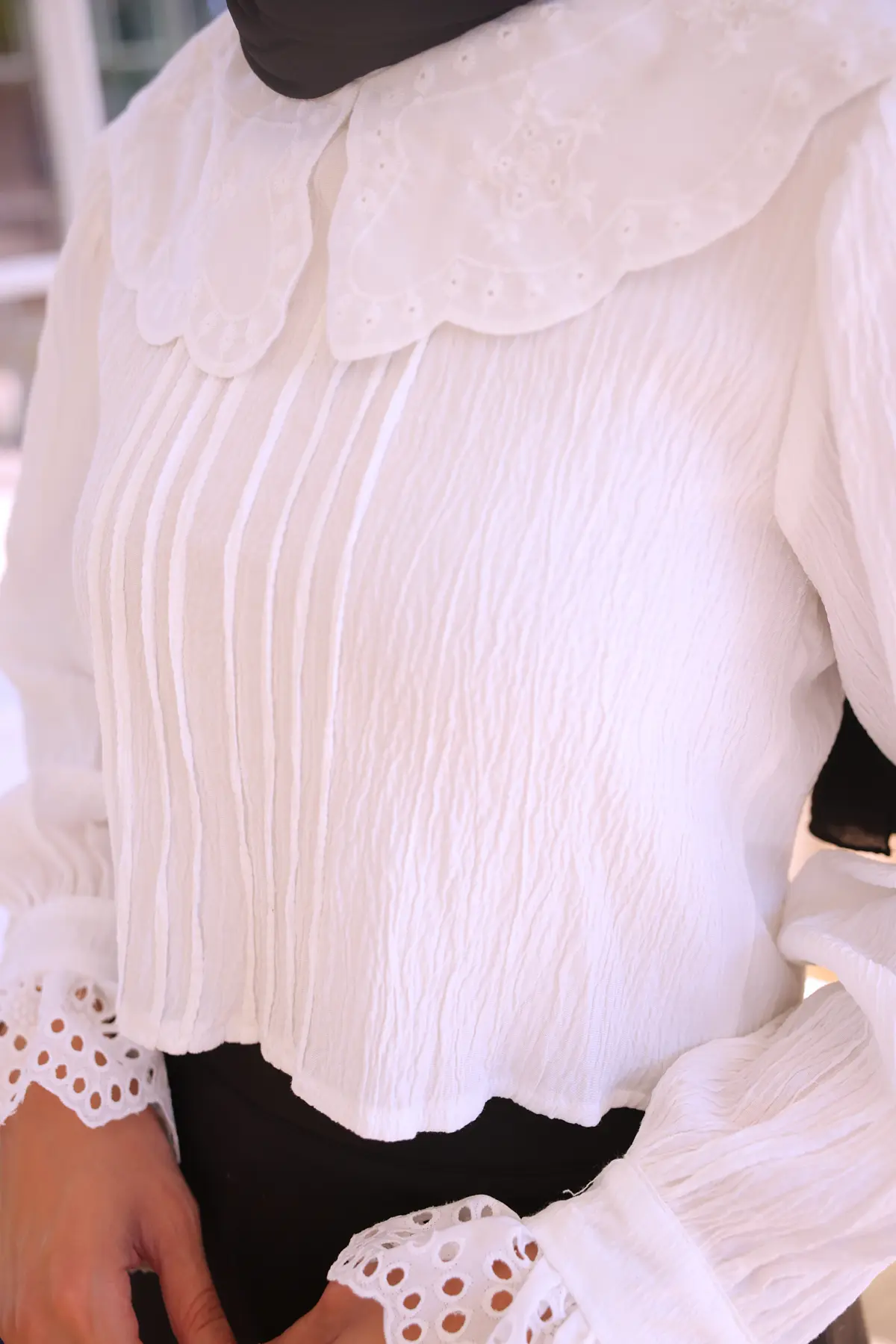 2086 Bebe Yaka Kısa Gömlek Beyaz-detail