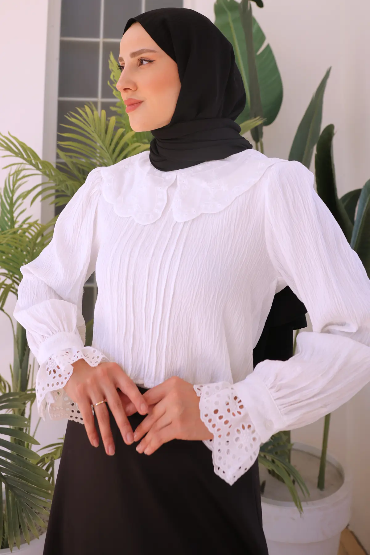 2086 Bebe Yaka Kısa Gömlek Beyaz-detail