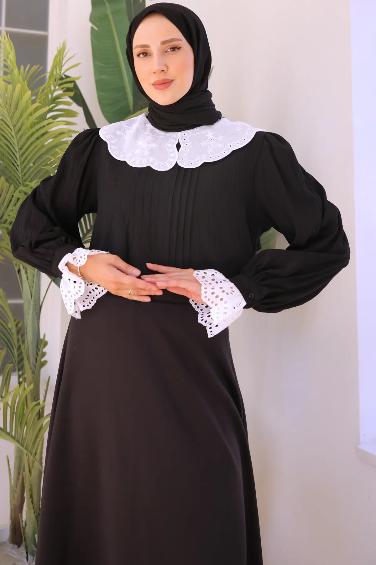 2086 Bebe Yaka Kısa Gömlek Siyah-detail