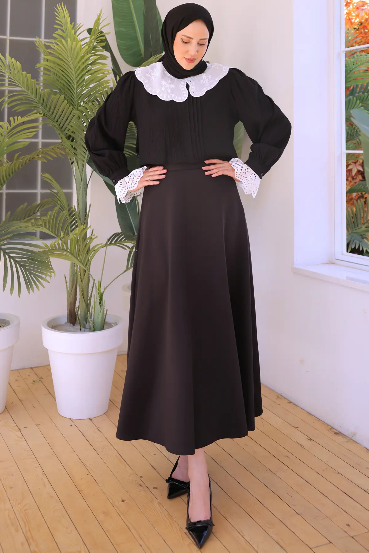 2086 Bebe Yaka Kısa Gömlek Siyah-detail