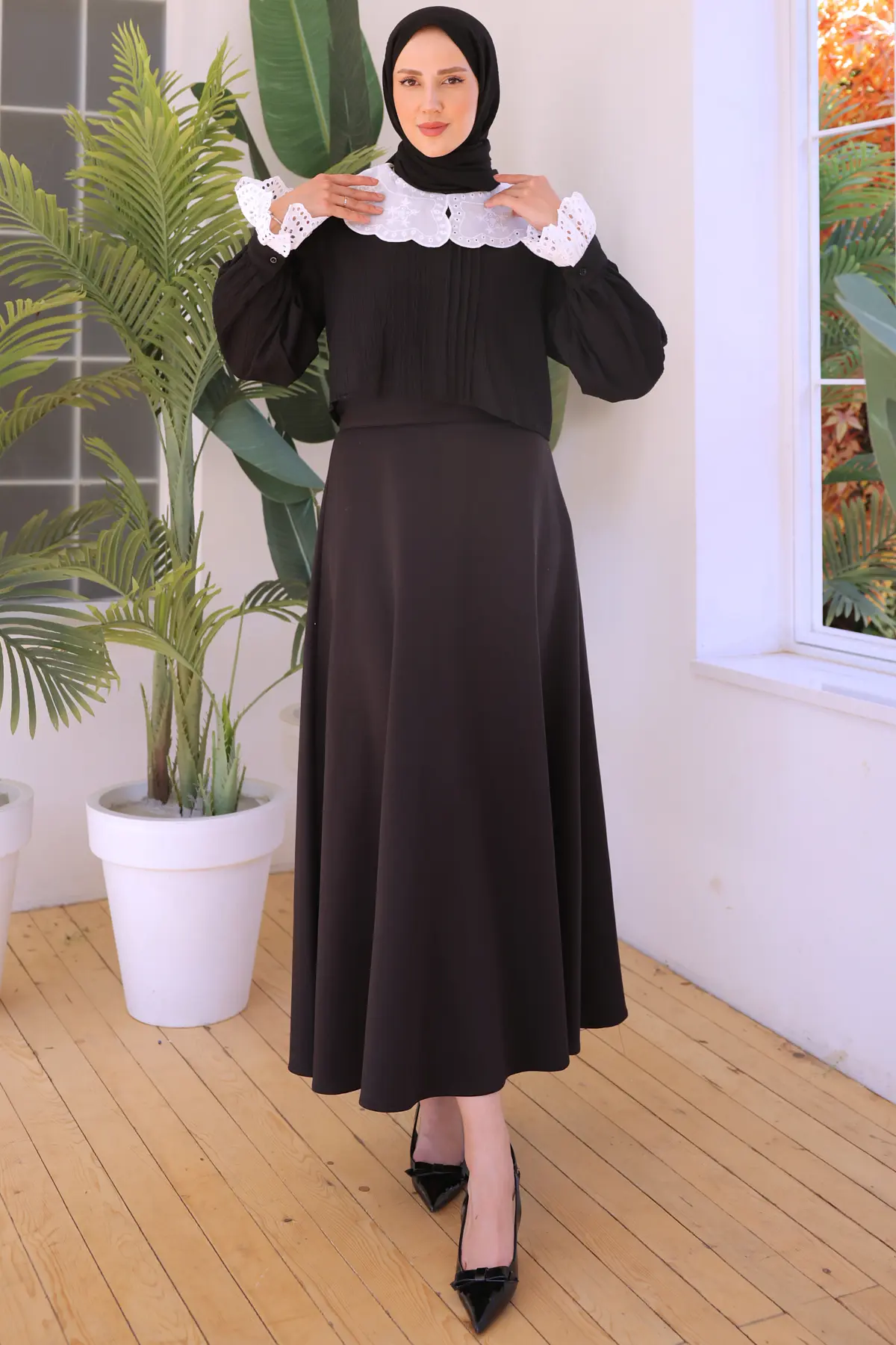 2086 Bebe Yaka Kısa Gömlek Siyah-detail