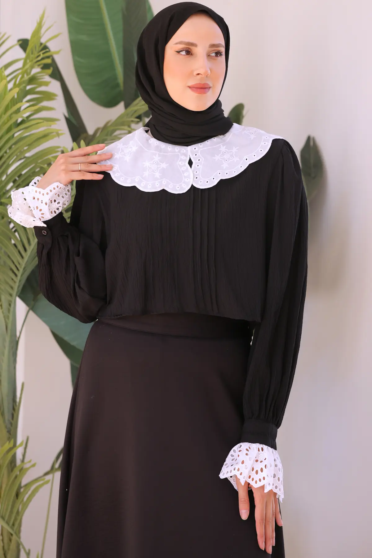 2086 Bebe Yaka Kısa Gömlek Siyah-detail