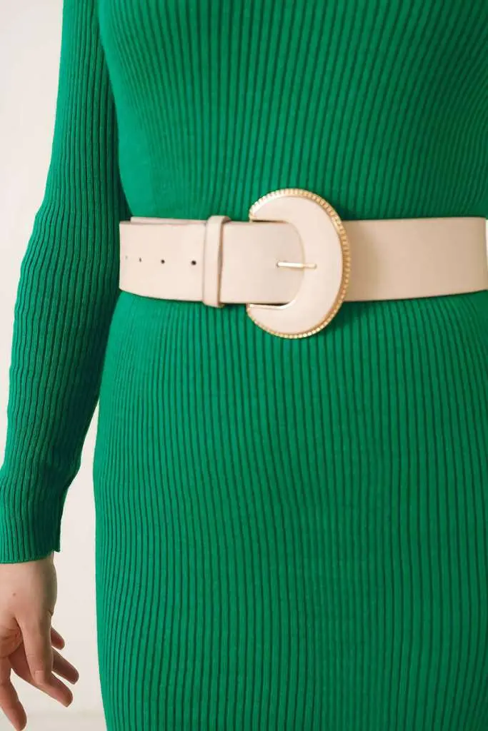 23100 Fitilli Uzun Triko Elbise Yeşil-detail