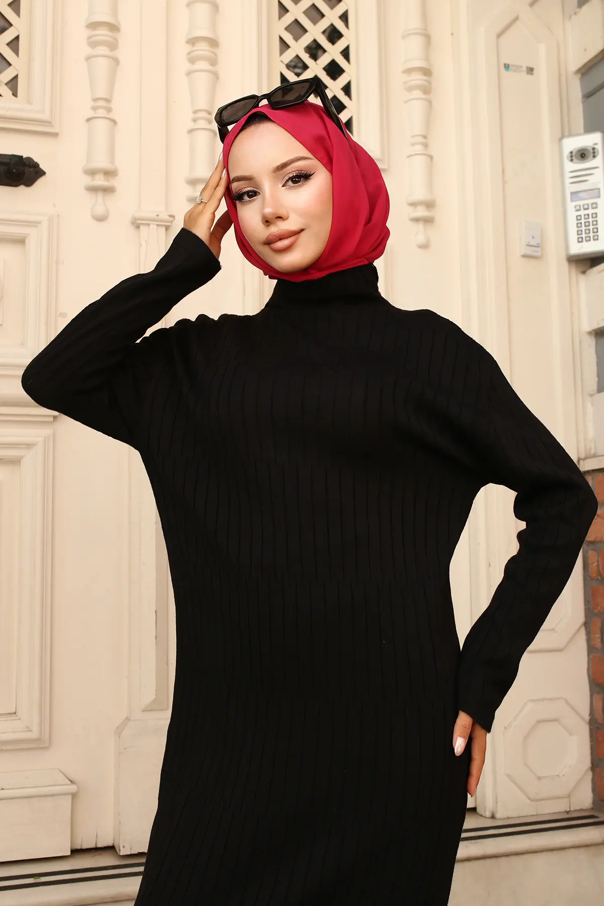 24207 Fitilli Triko Elbise Siyah-detail