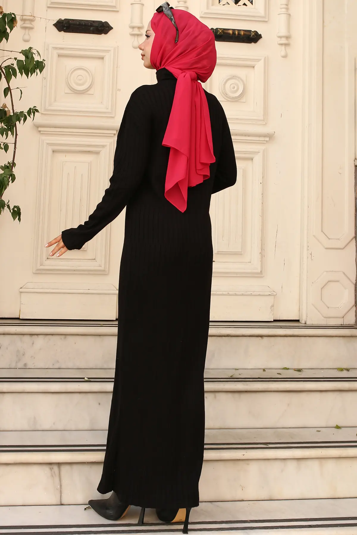 24207 Fitilli Triko Elbise Siyah-detail