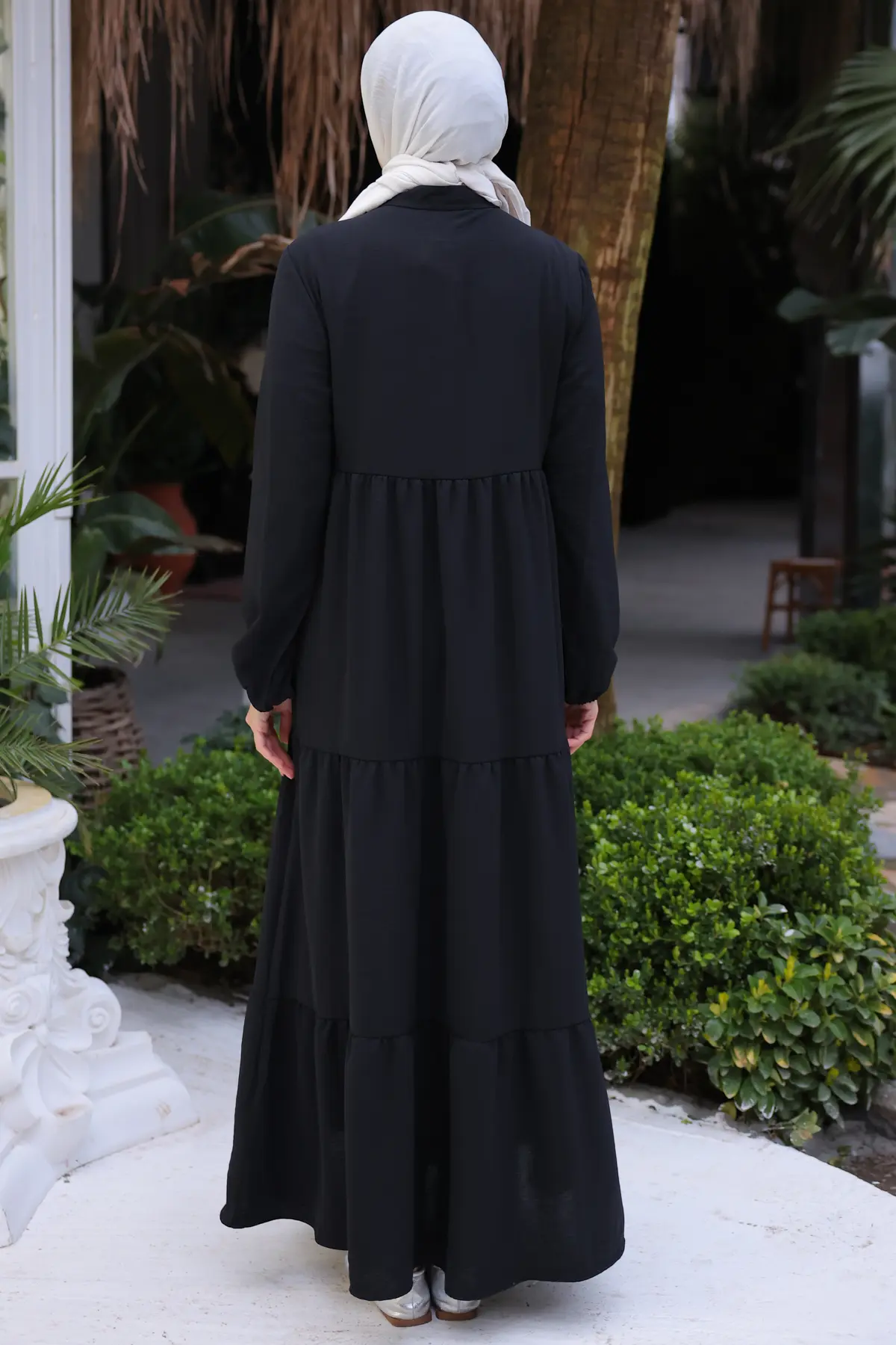 2437 Uzun Tesettür Elbise Siyah-detail