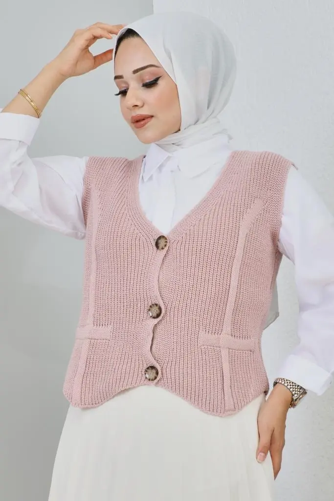 Button Detailed Short Sweater-detail