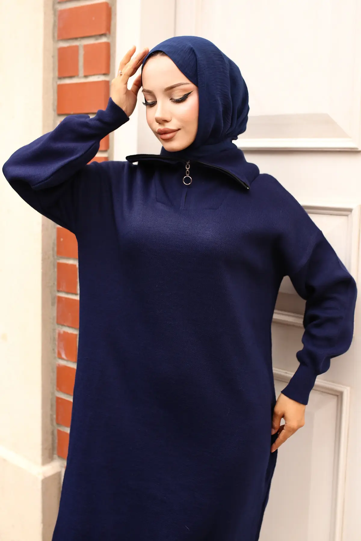 Knitwear Dress With Zipped Collar-detail