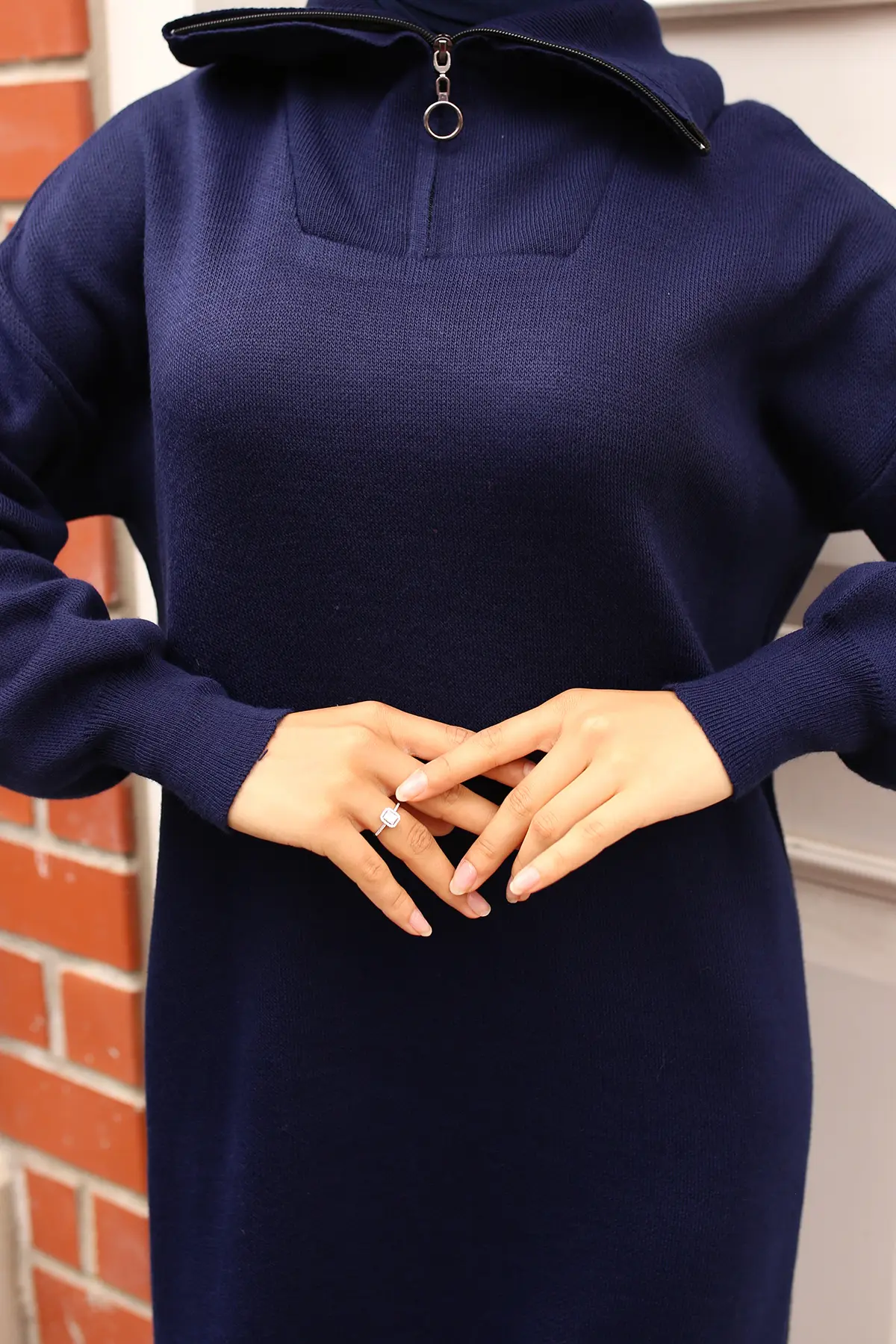 Knitwear Dress With Zipped Collar-detail